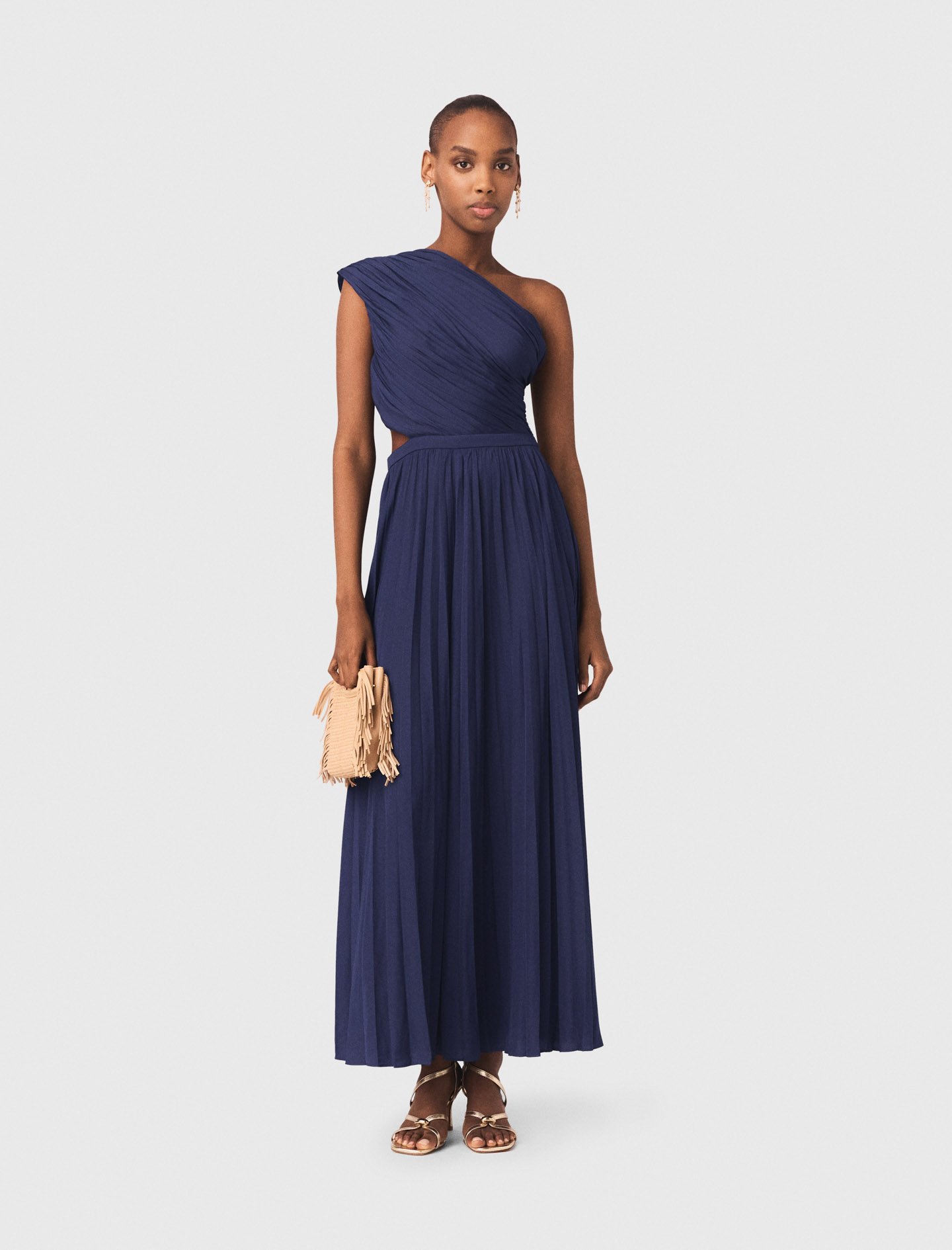 Asymmetrical pleated maxi dress Blue For Women | Maje