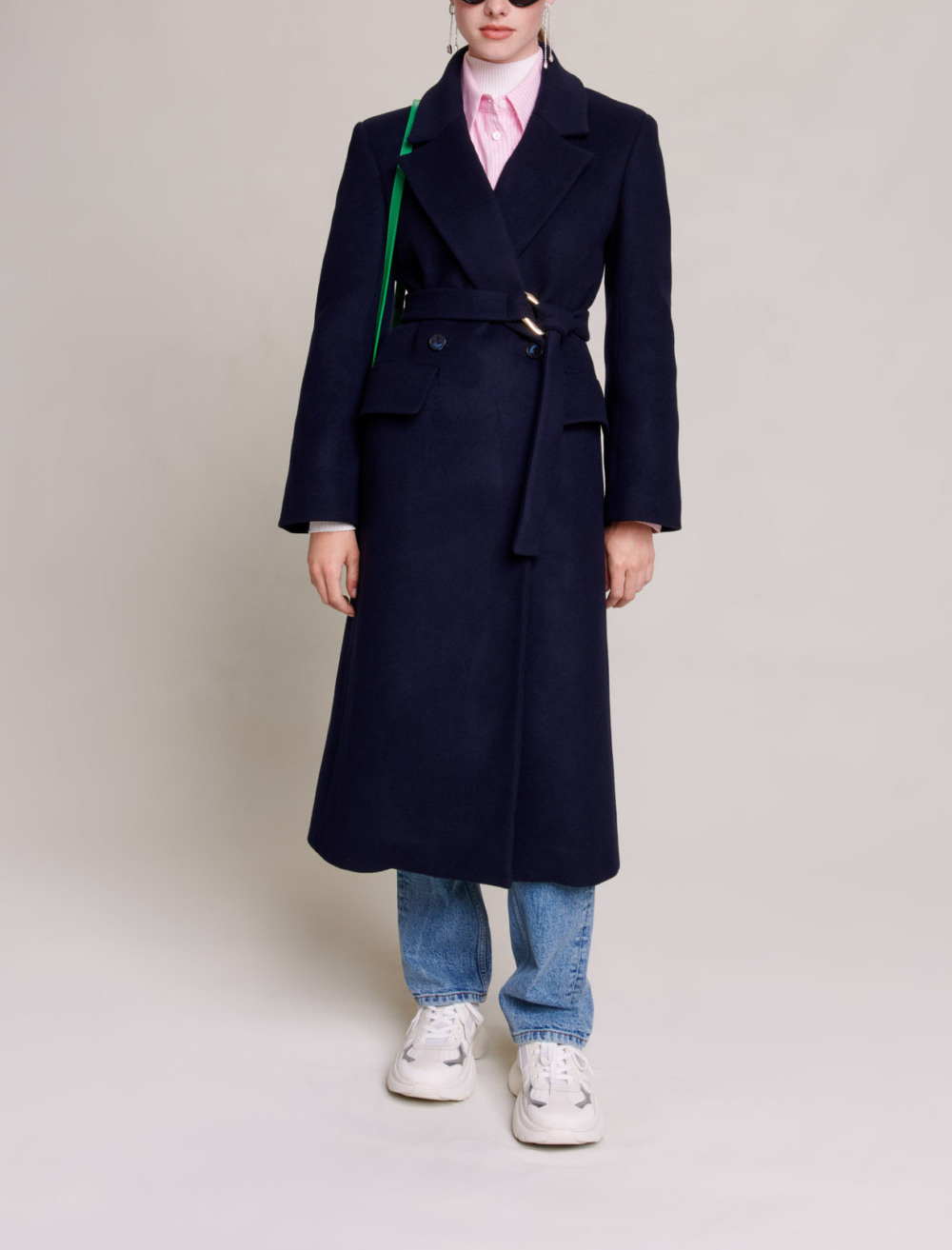 Woman
s wool, Long coat for Fall/Winter, size Woman-See All-US XL / FR 41, in color Navy / Blue