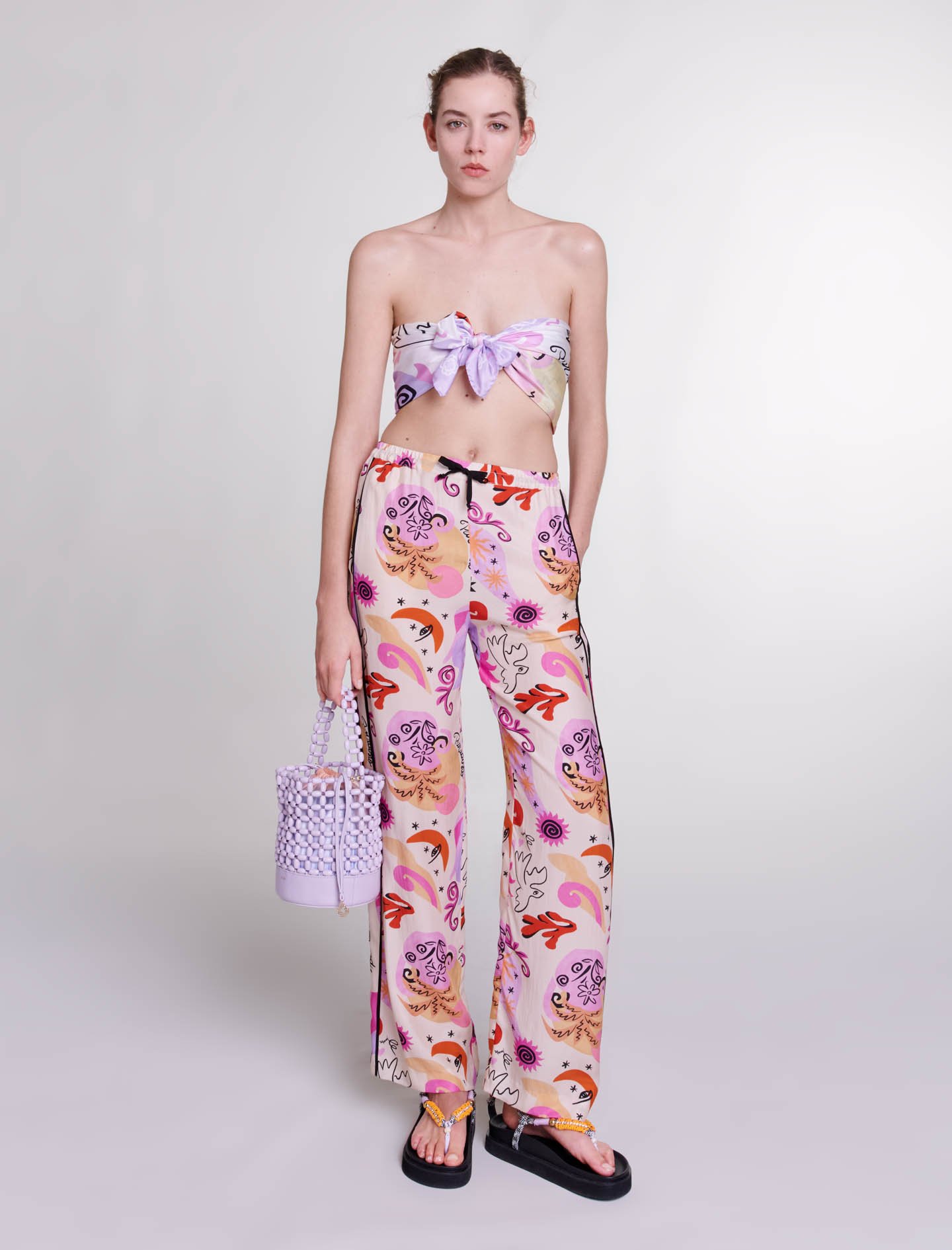 Woman's silk Piping: Silk trousers for Spring/Summer, size Woman-Pants & Jeans-US XL / FR 41, in color Paradisio Print /