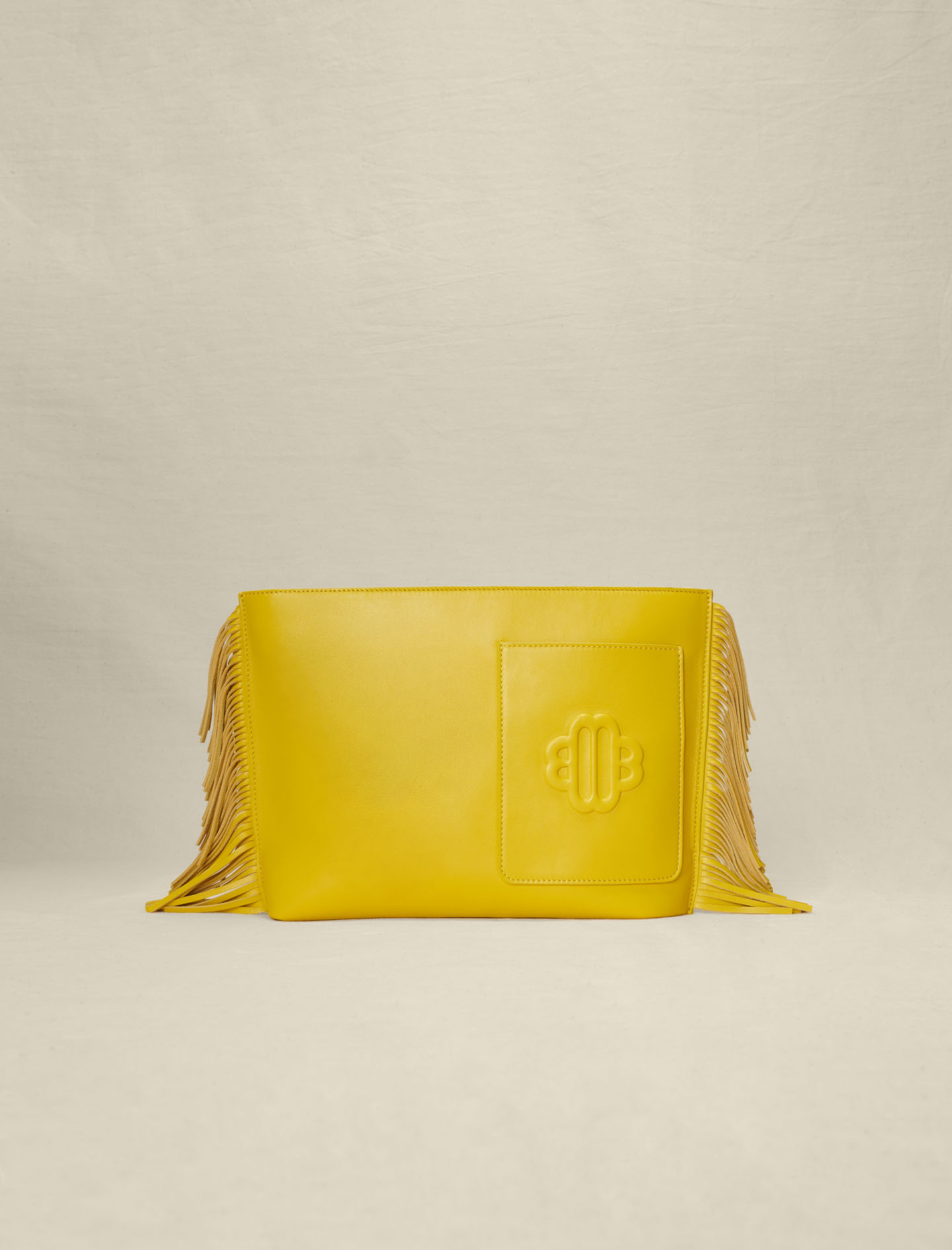 Fringed leather clutch bag Yellow / Orange For Women | Maje