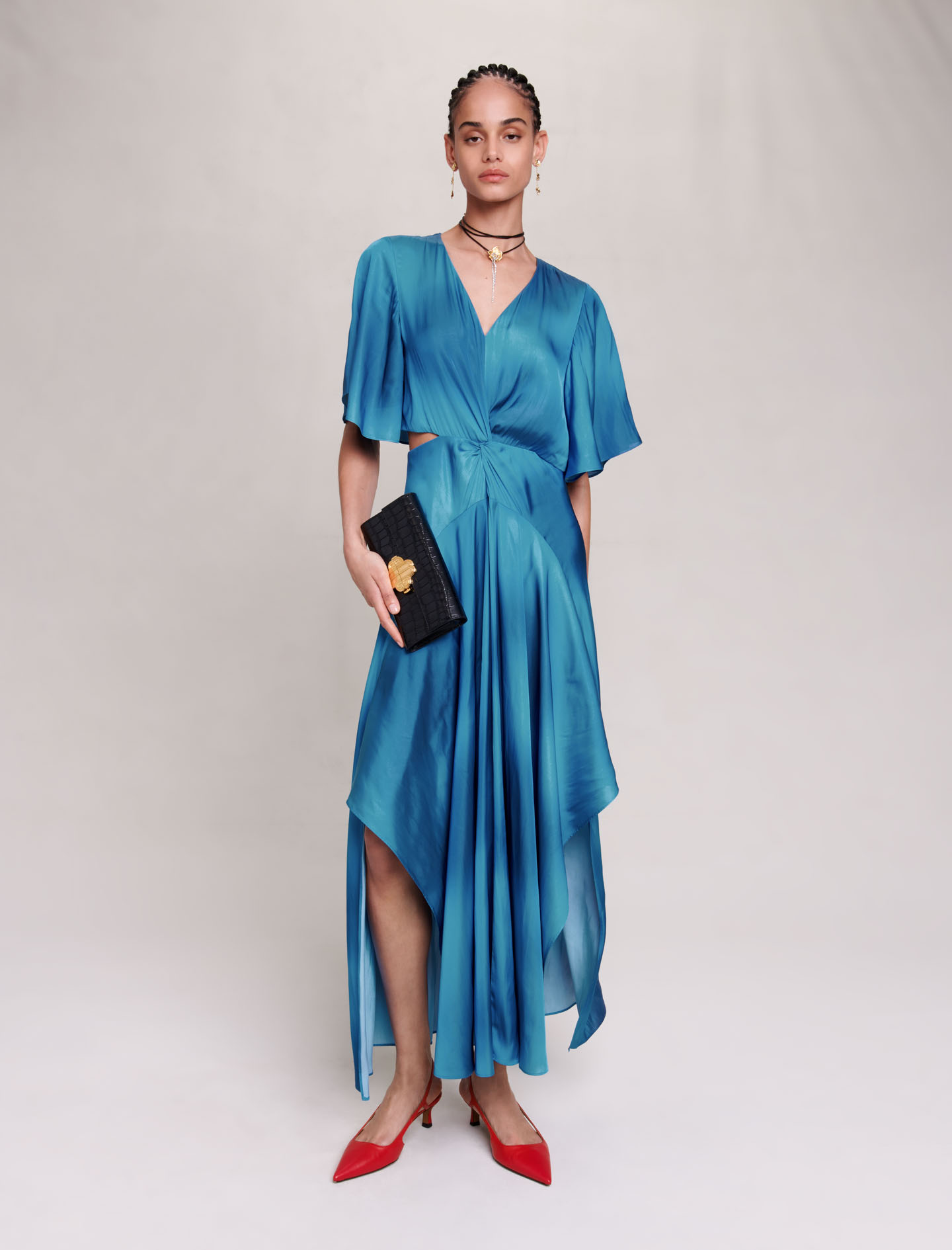 Maje Woman's polyester Satin-look maxi dress for Fall/Winter, in color Blue / Blue