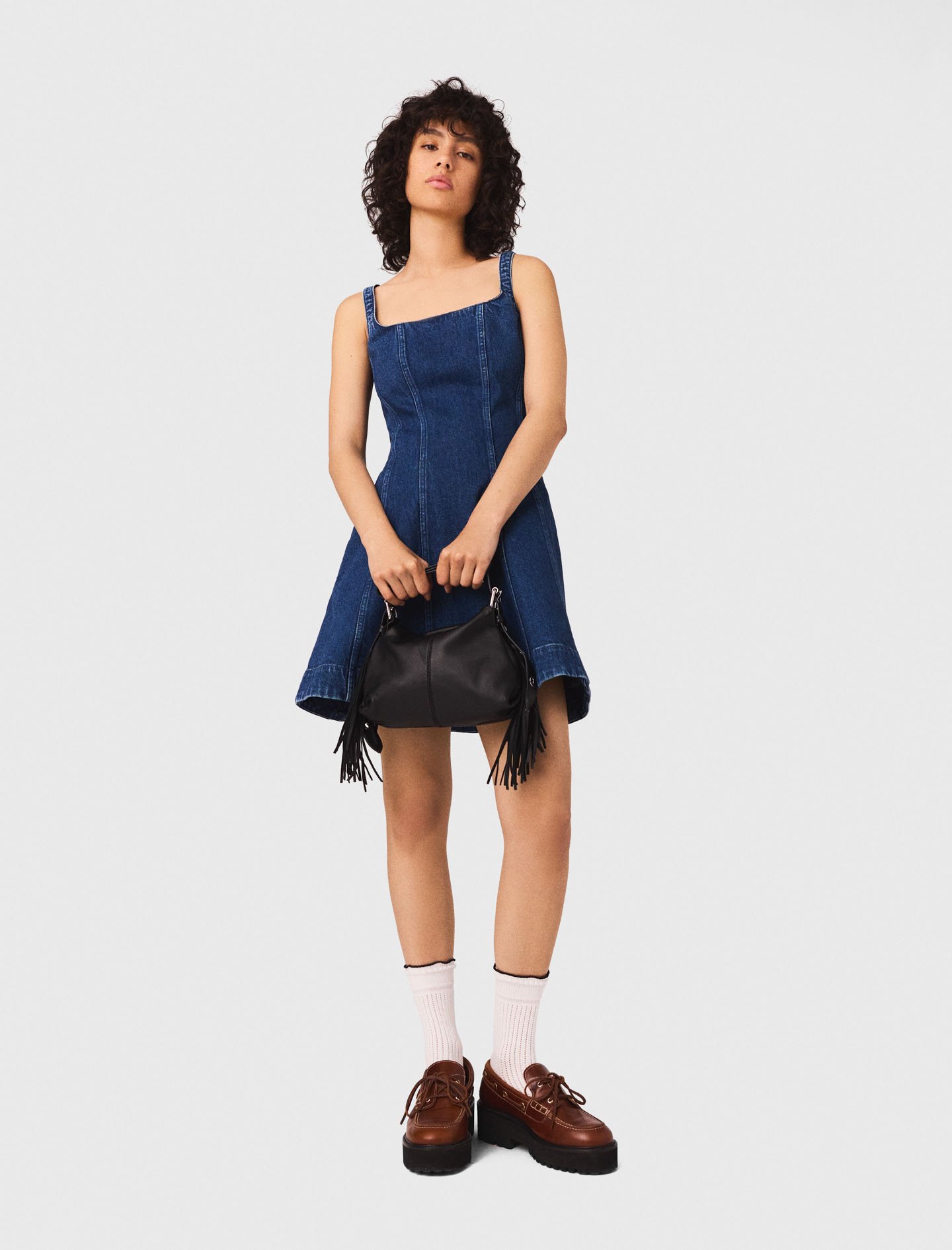 Maje Woman's cotton Short denim babydoll dress for Fall/Winter, size Medium, in color DENIM BLUE /