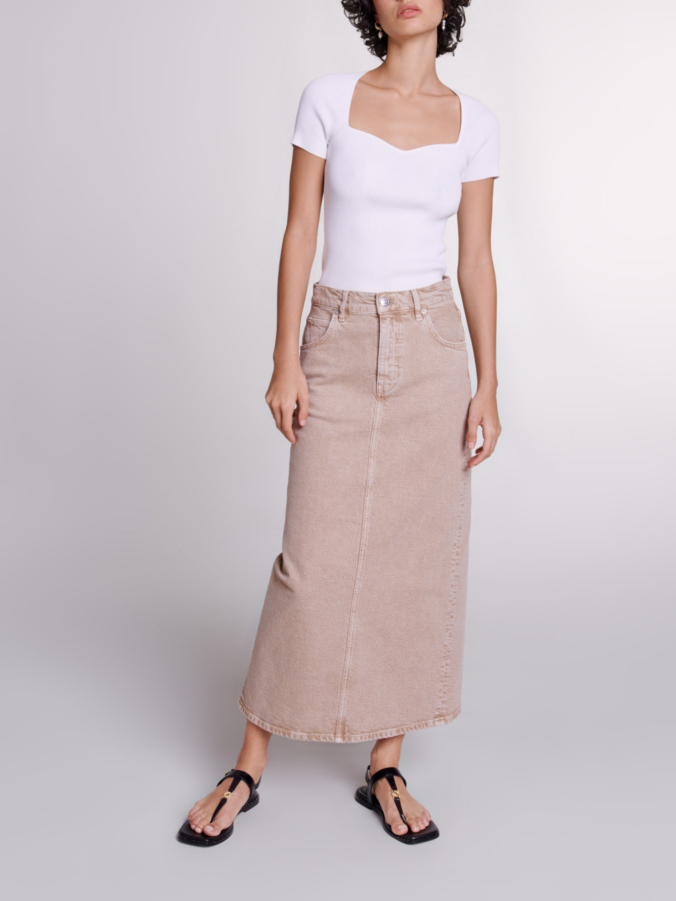 Maje Woman's cotton Long denim skirt for Spring/Summer, in color Brown / Brown