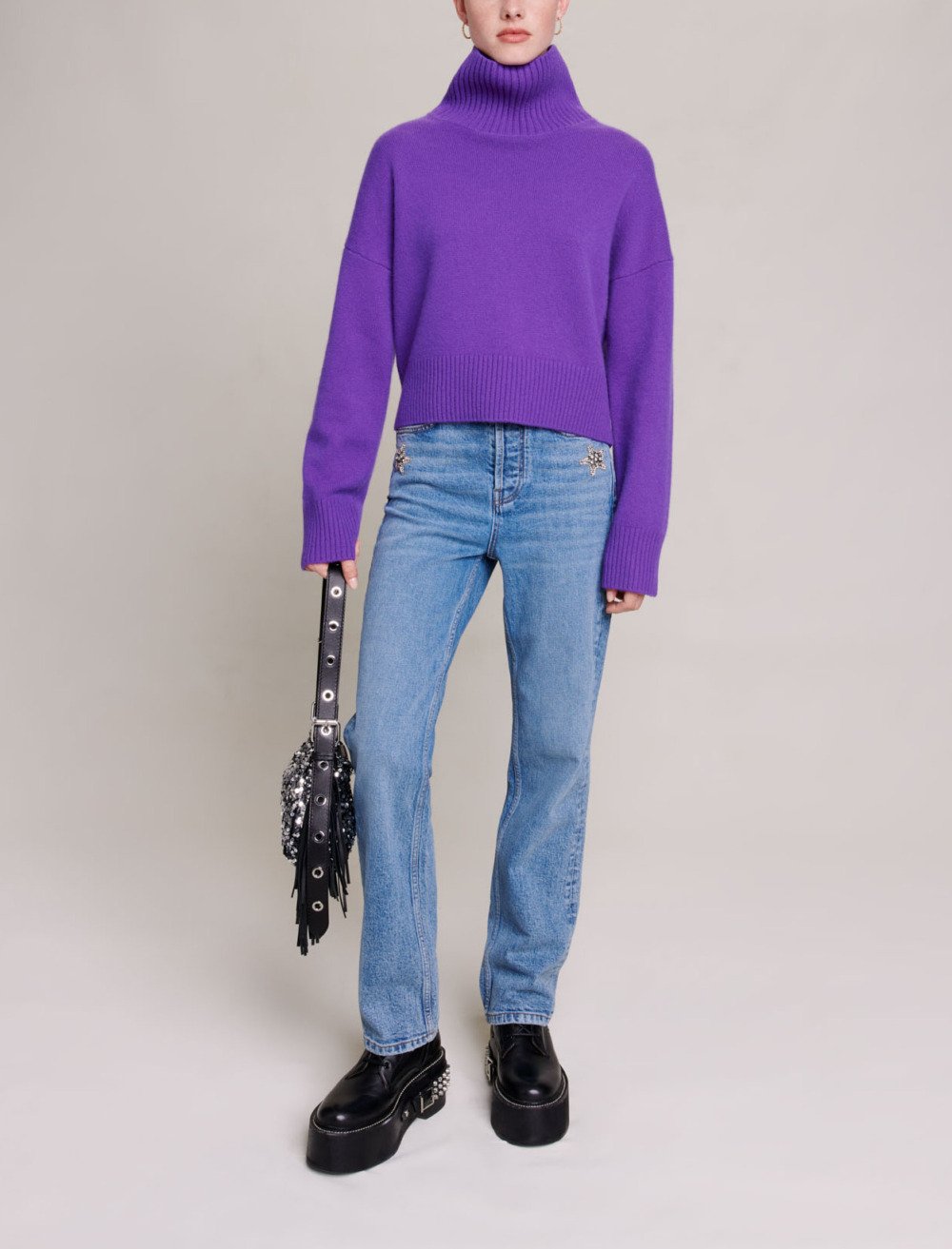 Maje Woman's cashmere High neck cashmere sweater for Fall/Winter, in color Purple / Purple