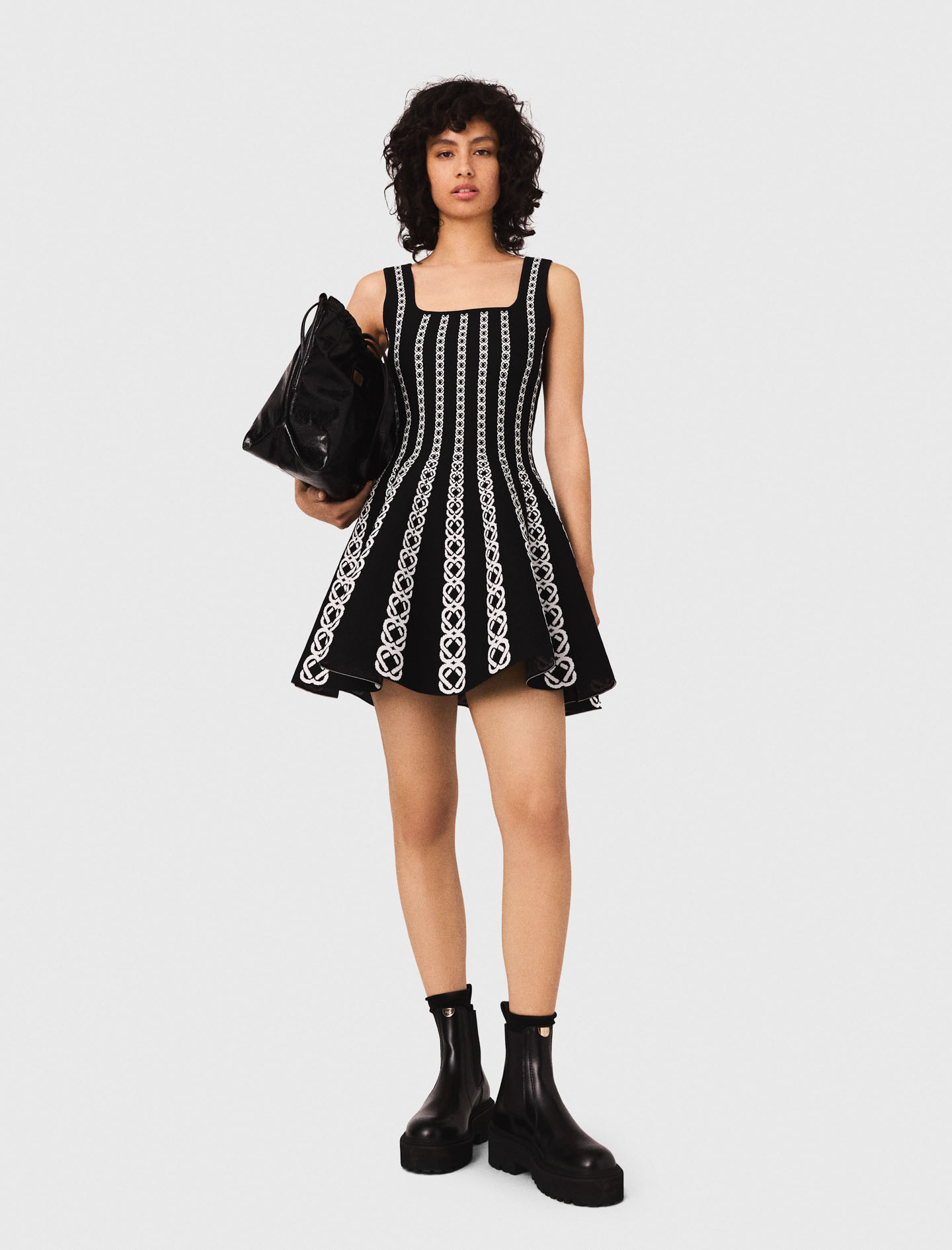 もも　0716 Short jacquard knit dress Bicolor For Women | Maje