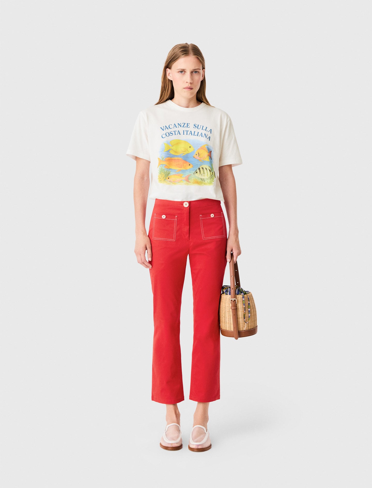 Cotton Capri trousers Red For Women | Maje