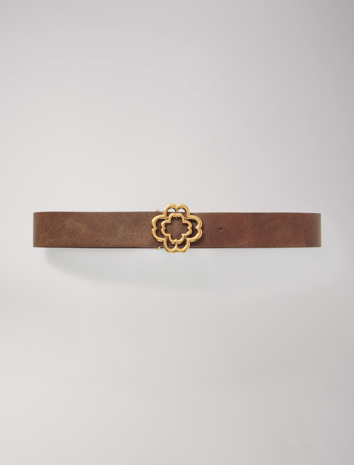 Mixte's polyester, Distressed leather Clover belt for Spring/Summer, size Mixte-Belts-US L / FR 3, in color Old brown /