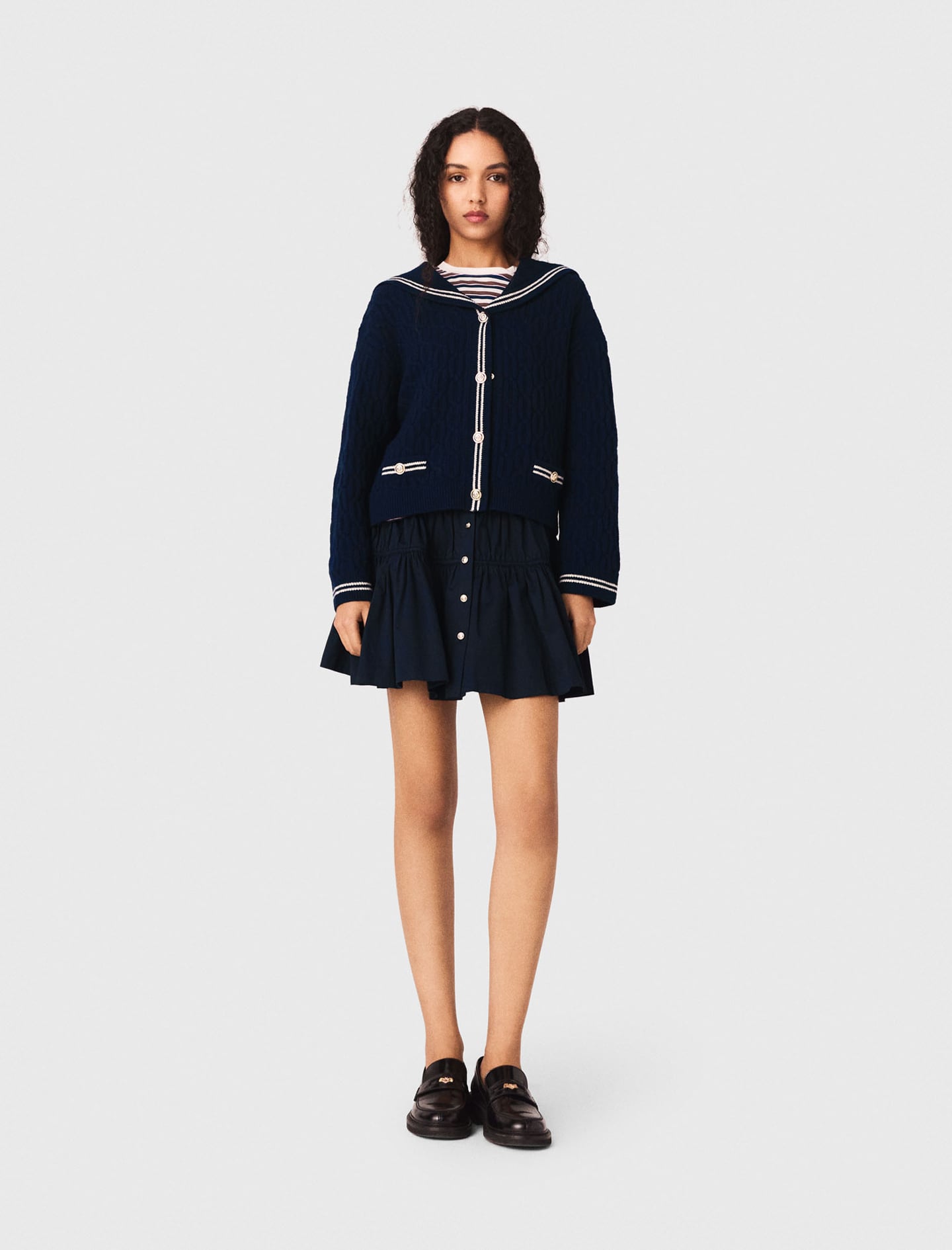 Boat neck cable-knit cardigan Blue For Women | Maje