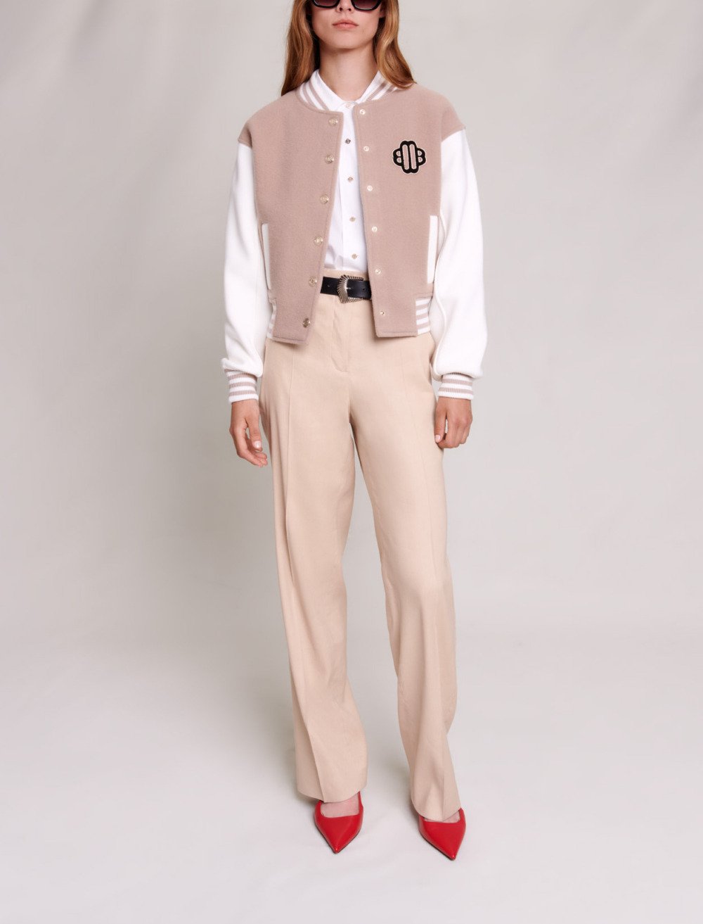 Maje Woman's linen Straight-fit trousers for Fall/Winter, in color Beige / Beige