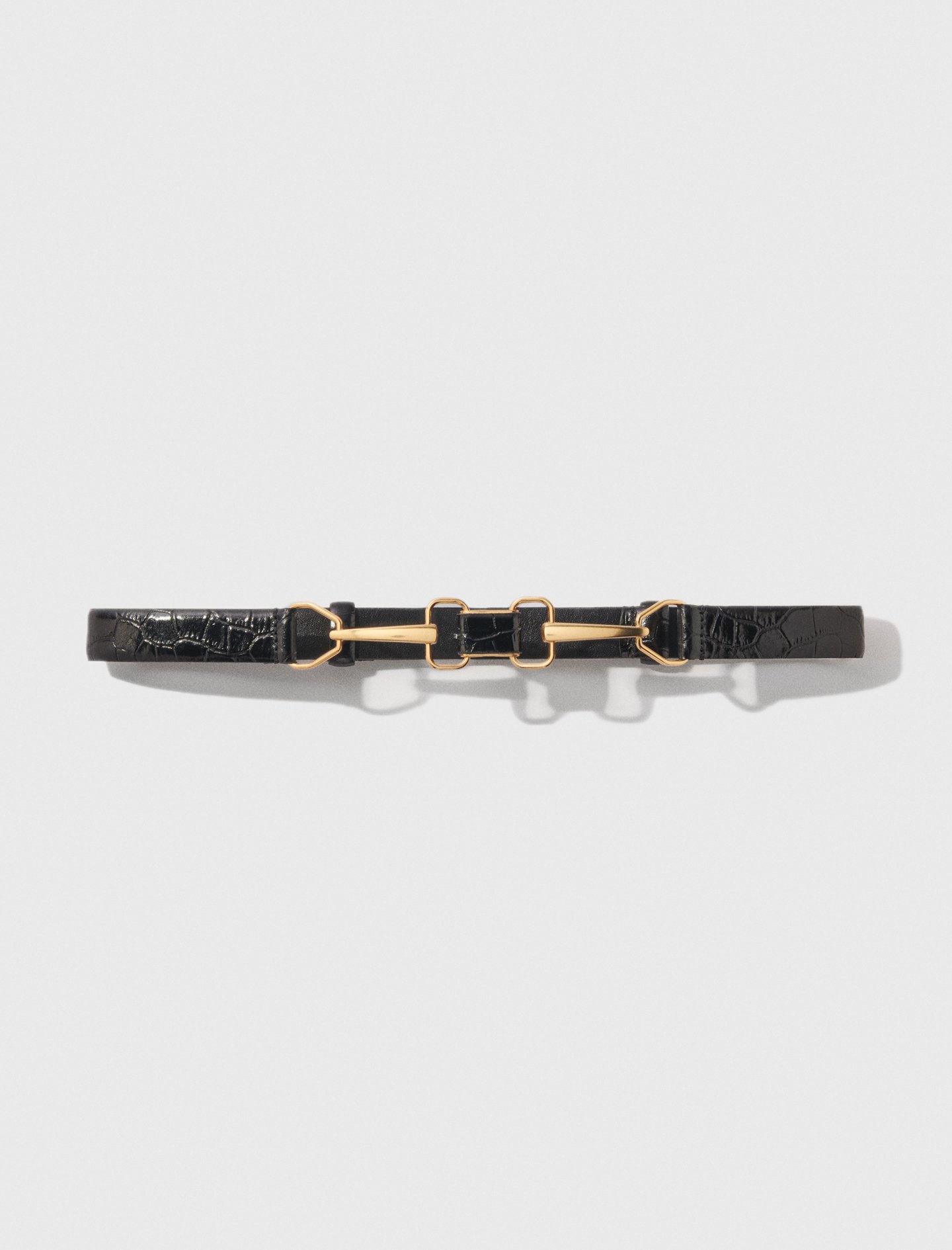 Woman's polyester Leather belt with horse bit buckle for Spring/Summer, size Large, in color Black / Black