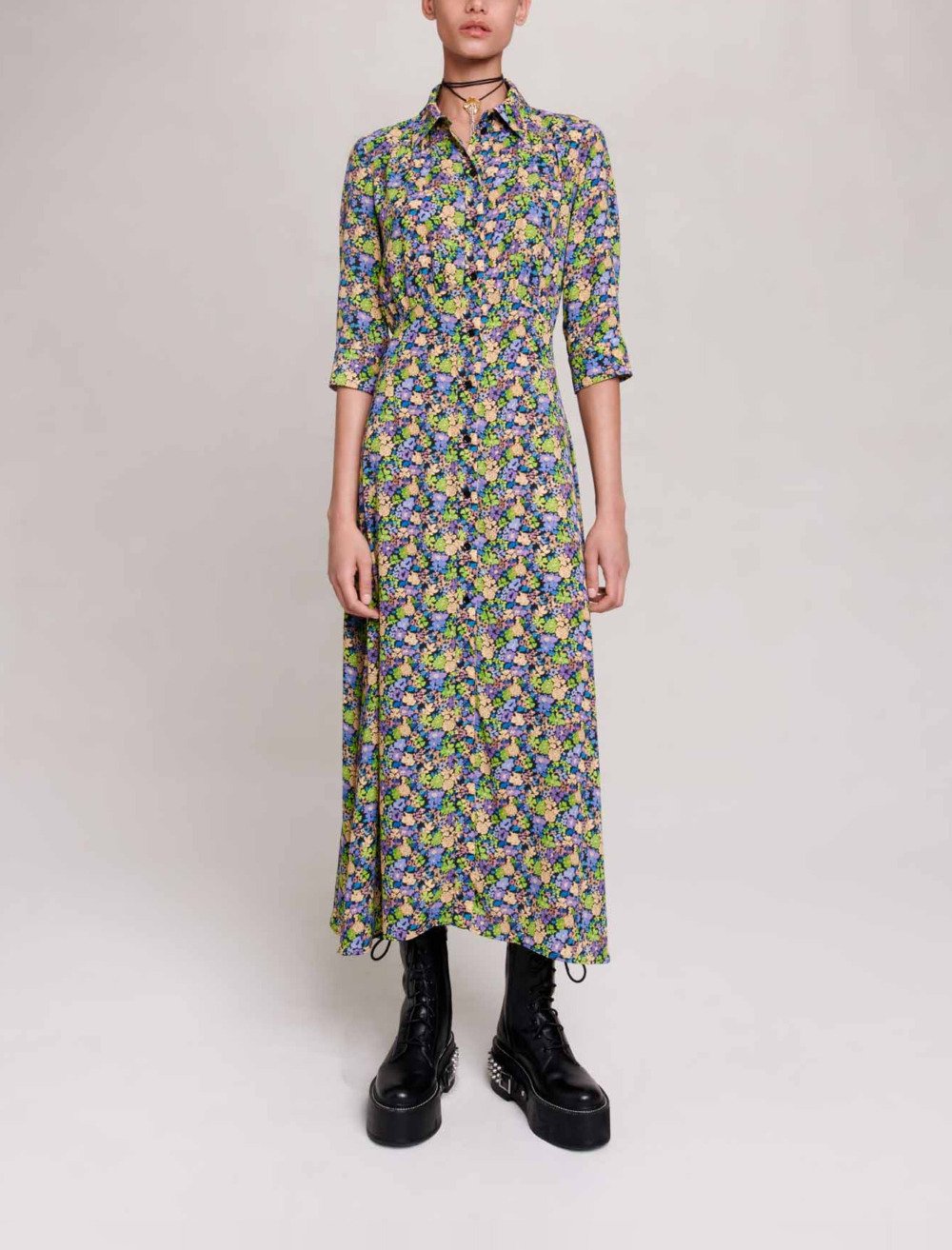 Maje Woman's polyester Long floral dress for Fall/Winter, in color Primroses Multico Print /