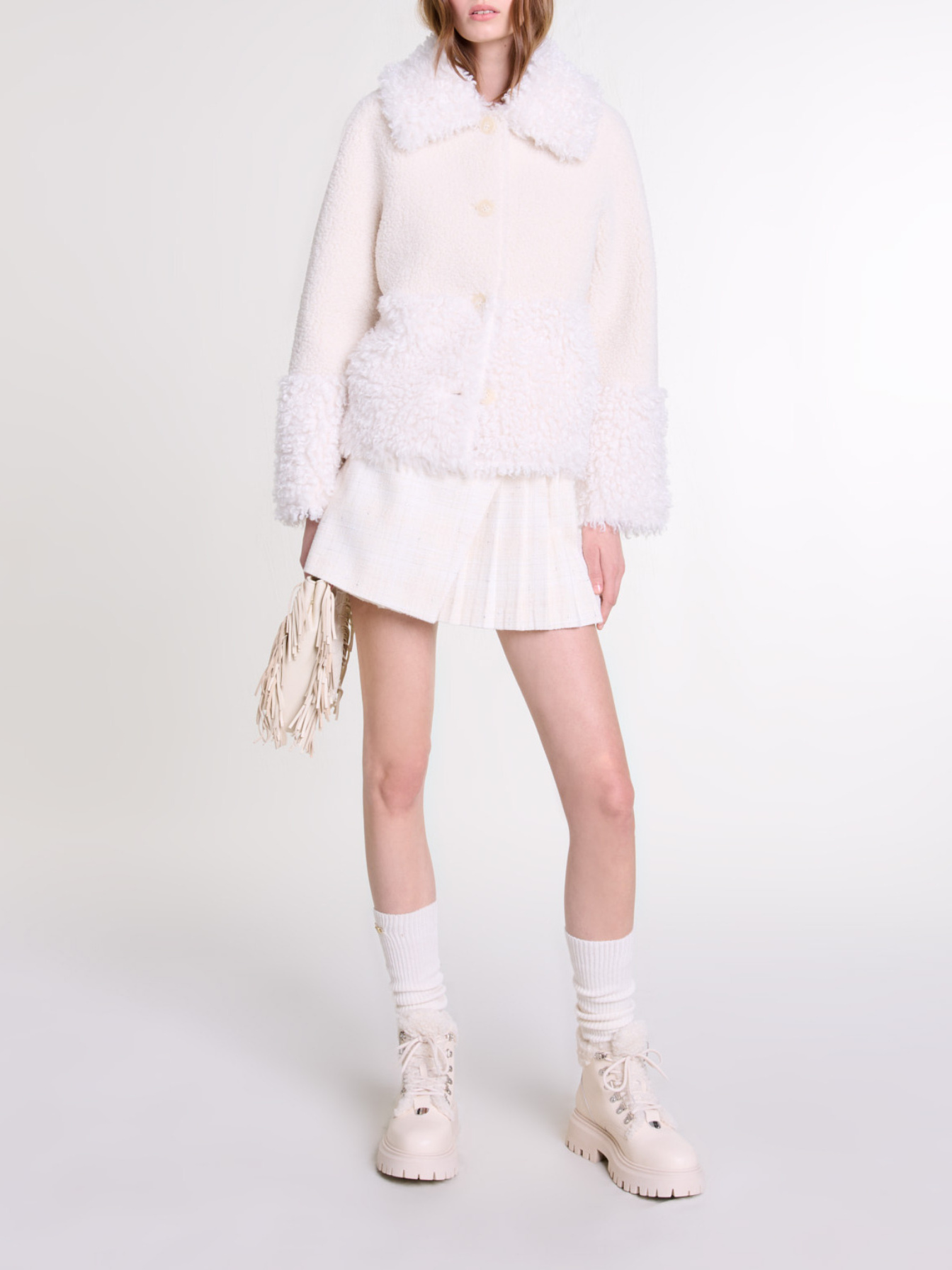 Short fake fur coat White For Women | Maje