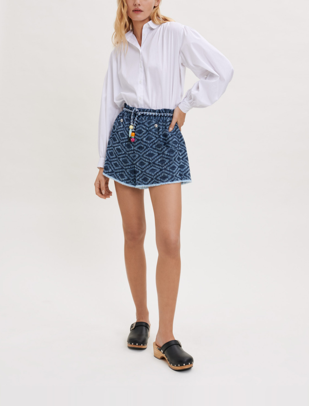 Woman
s cotton, Denim-effect jacquard shorts for Spring/Summer, size Woman-See All-US L / FR 40, in color Indigo /