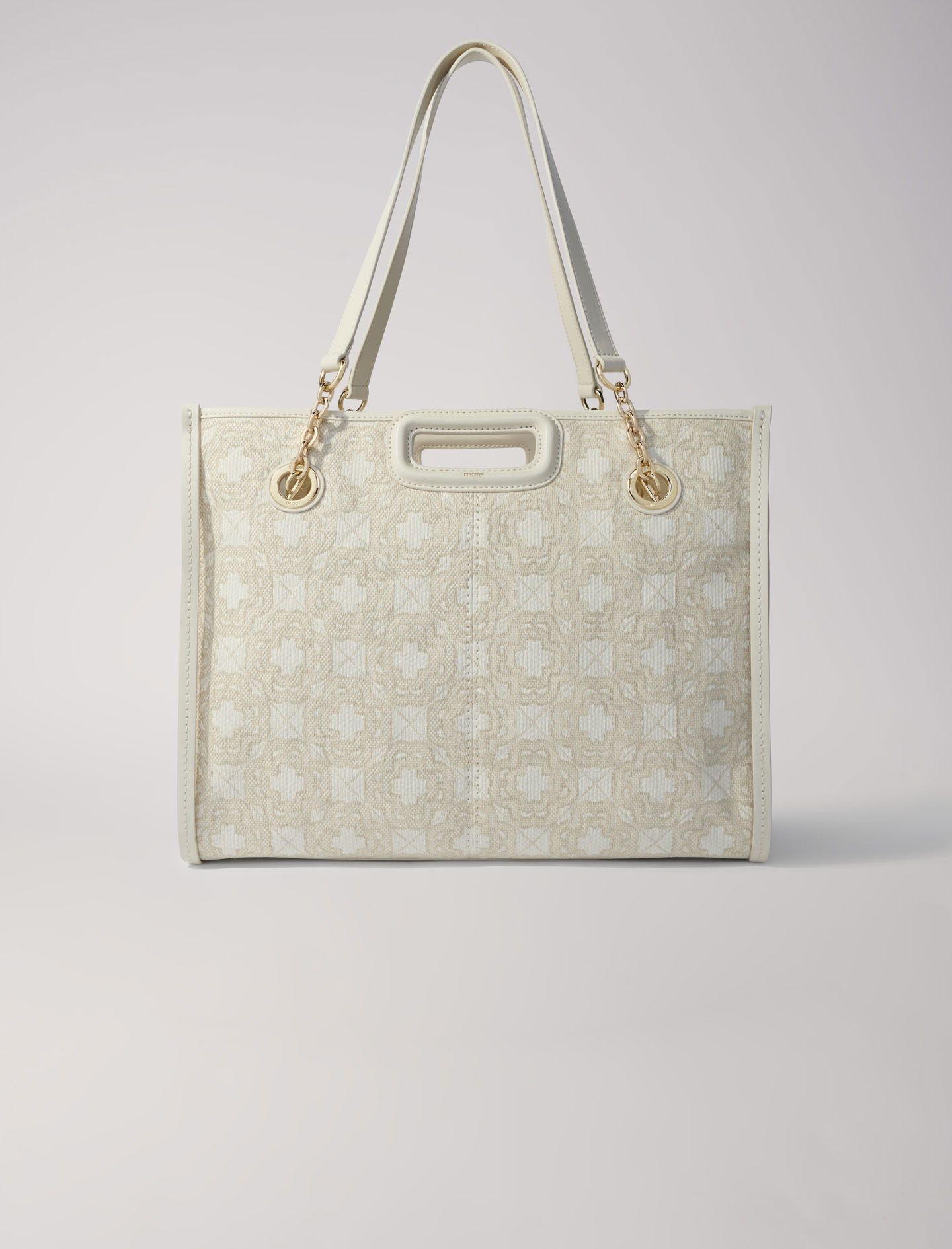 Maje Woman's cotton Lining: Clover print canvas shopping bag for Spring/Summer, in color Ecru / Beige
