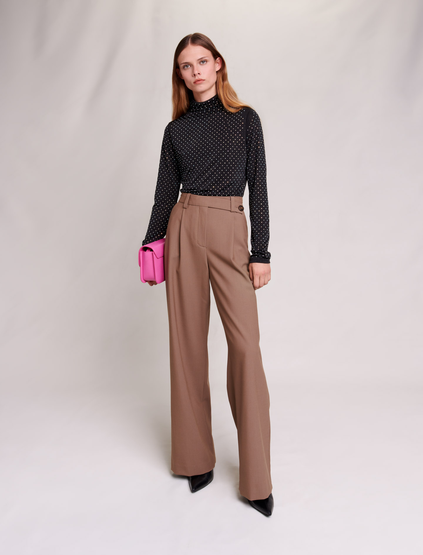 Maje Woman's polyester, Wide-leg trousers for Fall/Winter, in color Camel / Brown
