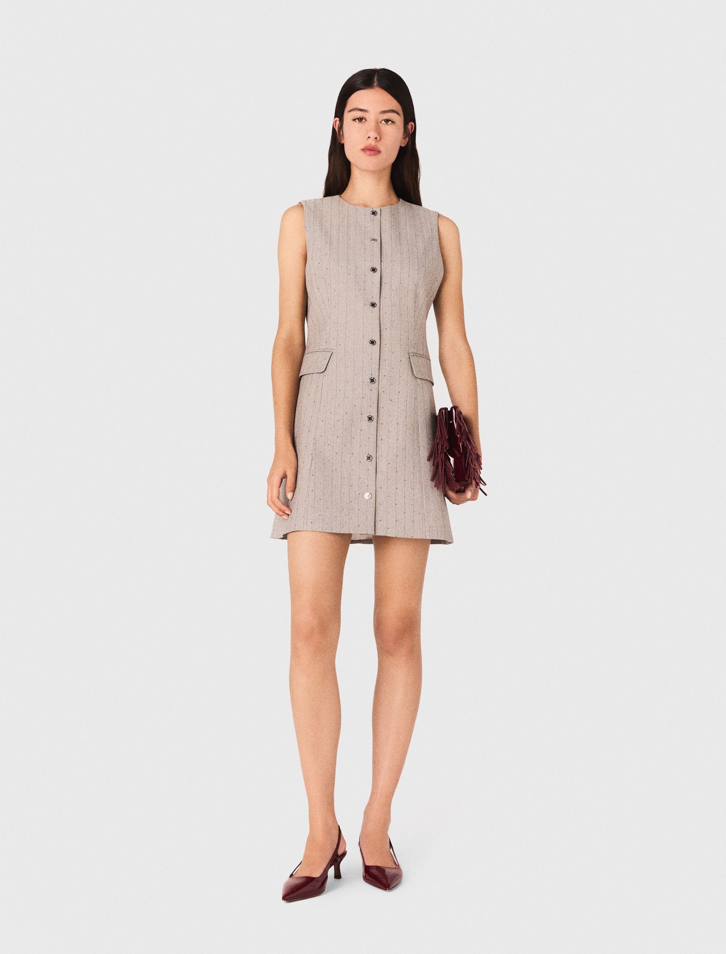Woman's polyester Short rhinestone suit dress for Fall/Winter, size Extra Extra Large, in color Light Grey / Grey