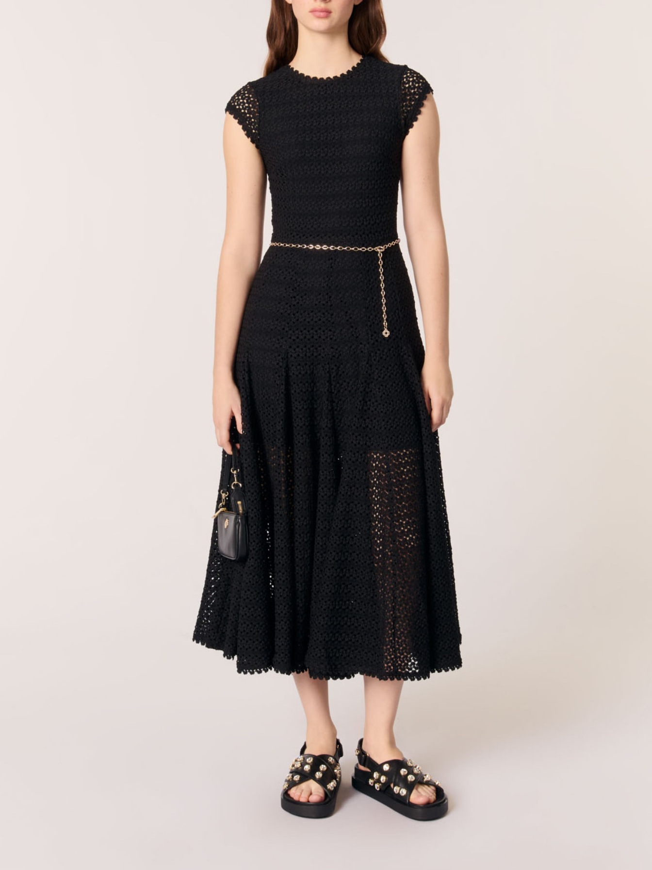 maje crochet knit maxi dress Crochet-knit Black / Gray For Women Yellow dress