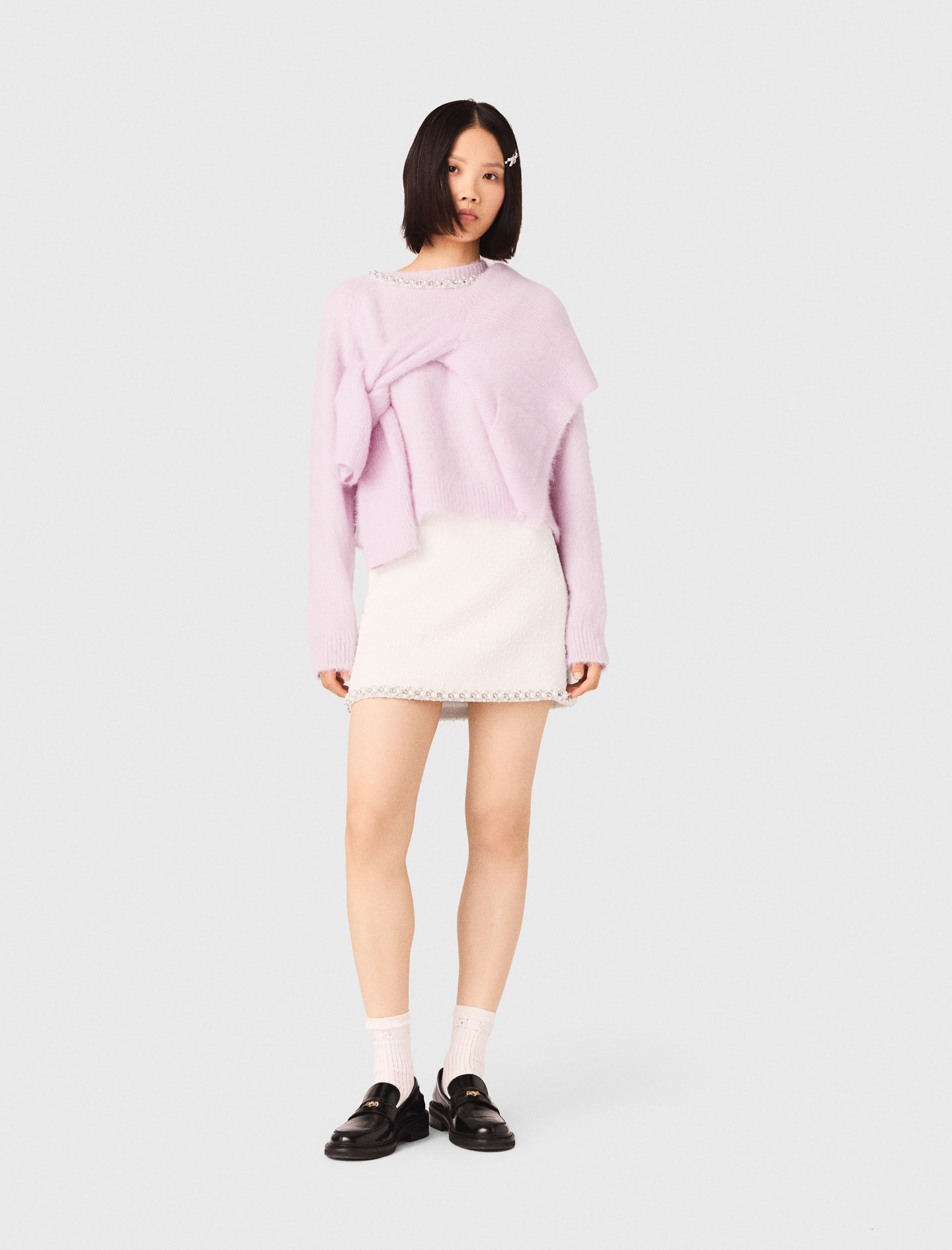 Tweed skirt with pearl trim