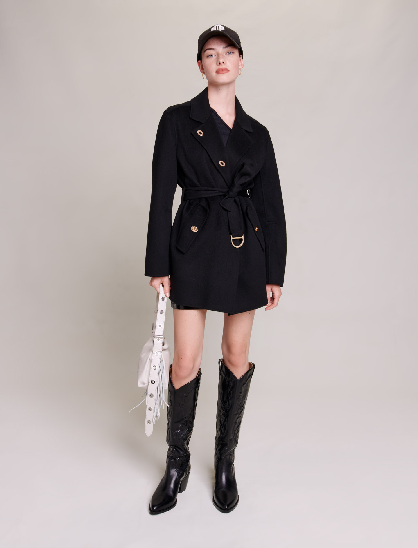 Maje Woman's wool, Tweed coat for Fall/Winter, in color Black / Black