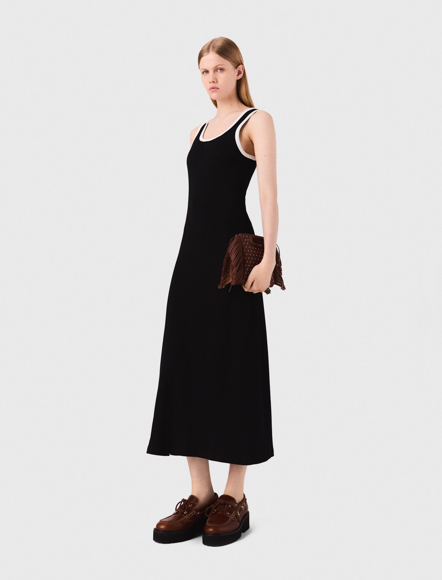 Maje Woman's cotton Jersey tank dress for Fall/Winter, in color Black / Black