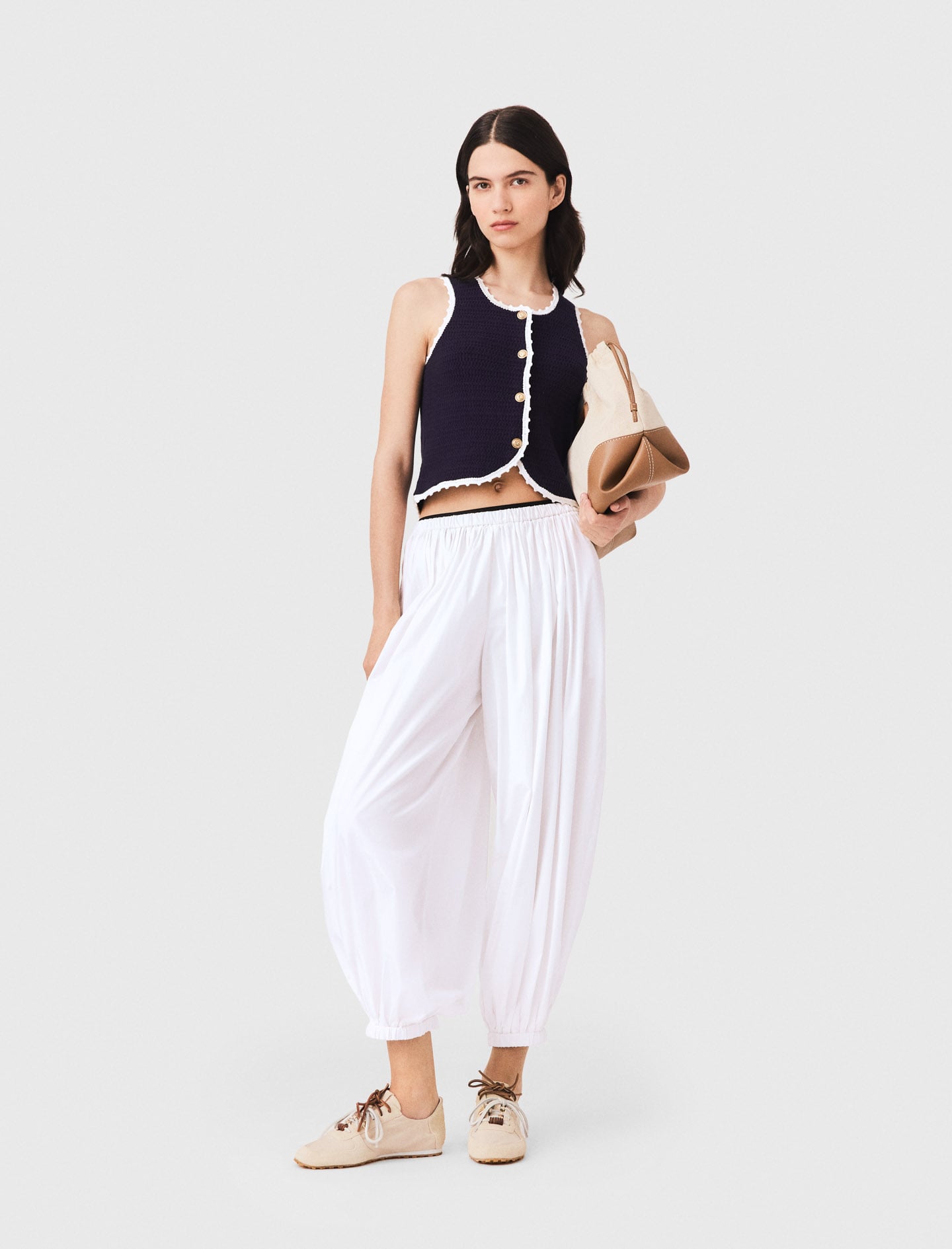 Knit top with crochet trim Blue For Women | Maje