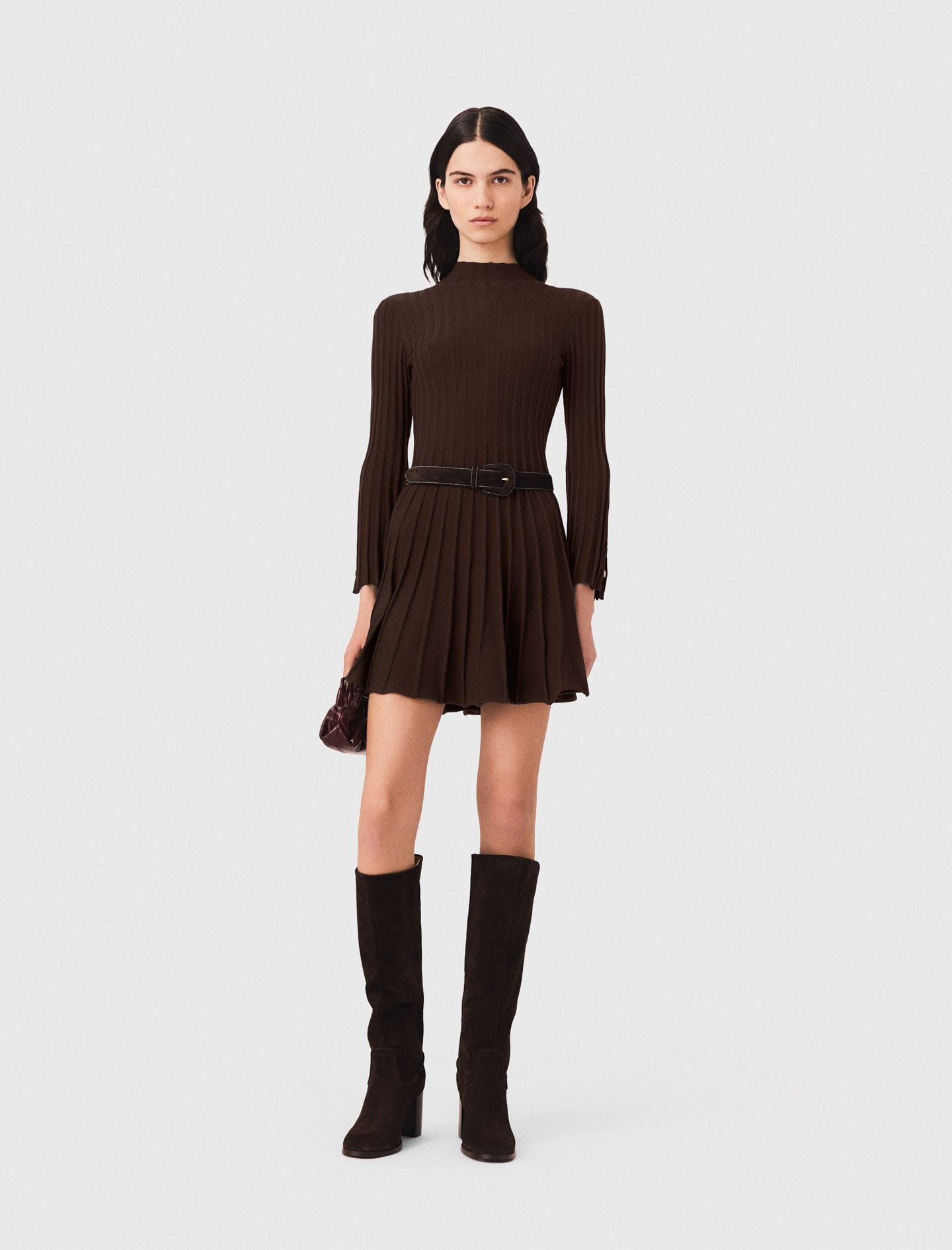High-neck mini skater dress Brown For Women | Maje