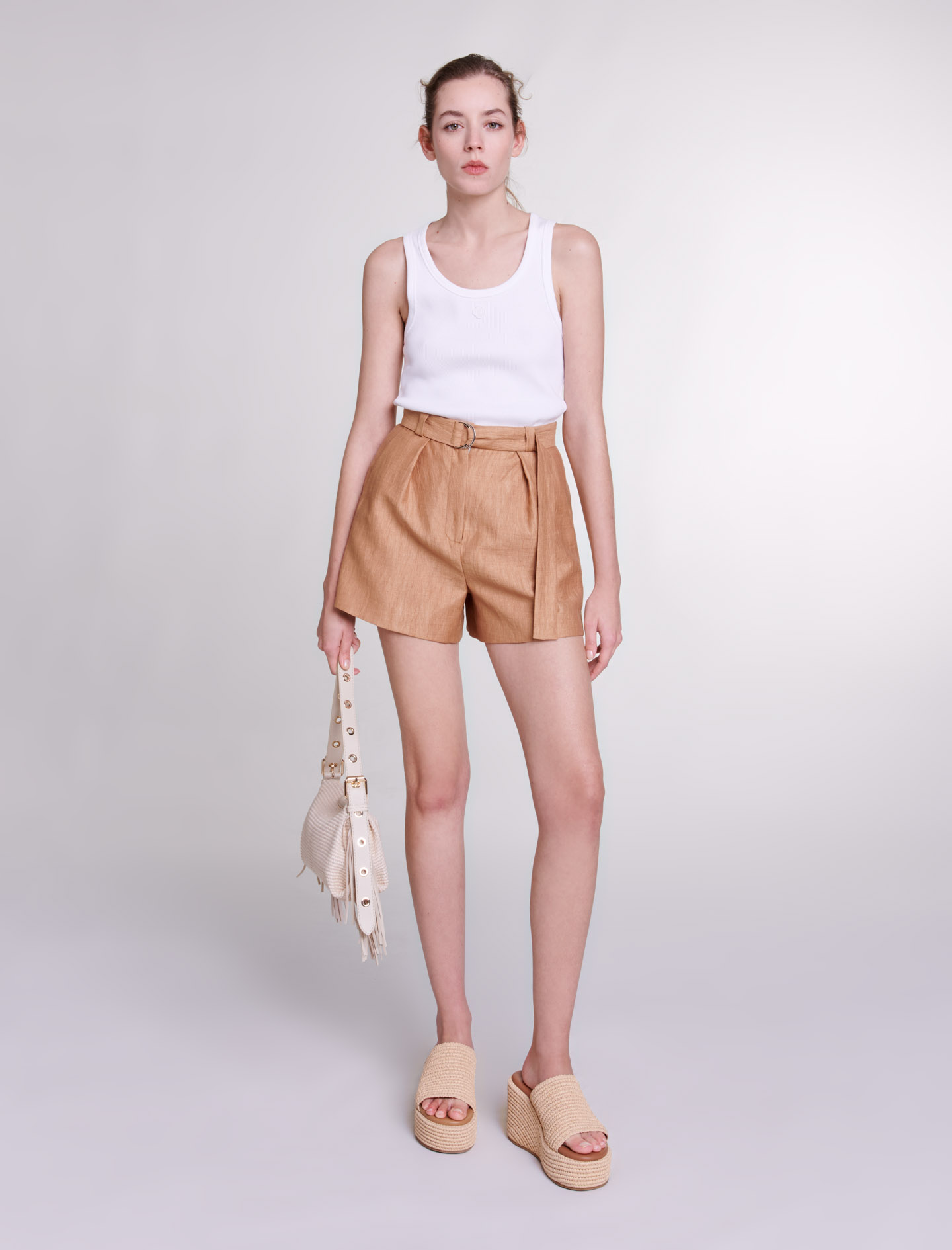 Maje Woman's linen, Linen shorts for Spring/Summer, in color Brown / Brown