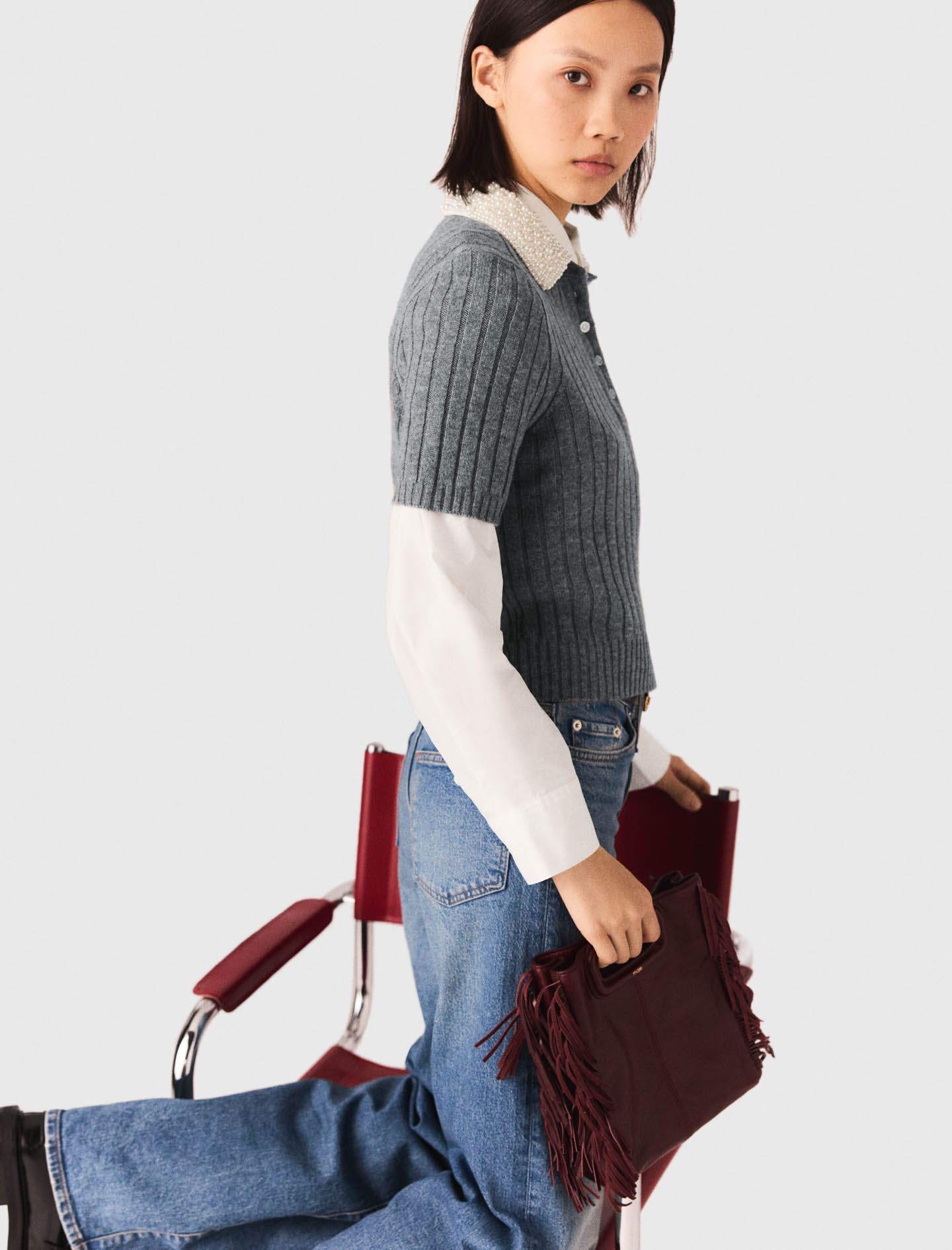 Removable Beaded Collar Sweater