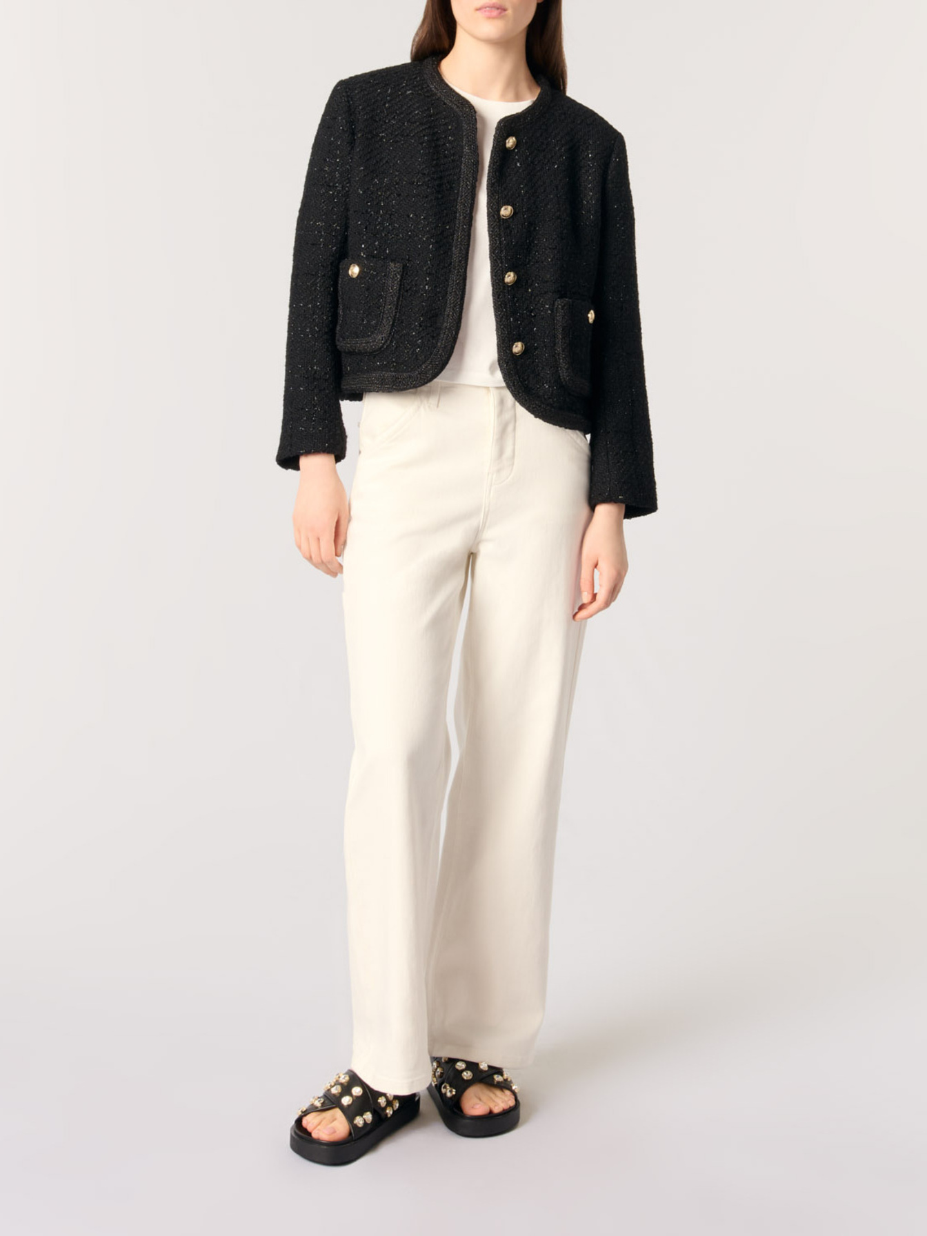 Short tweed jacket Black / Gray For Women | Maje