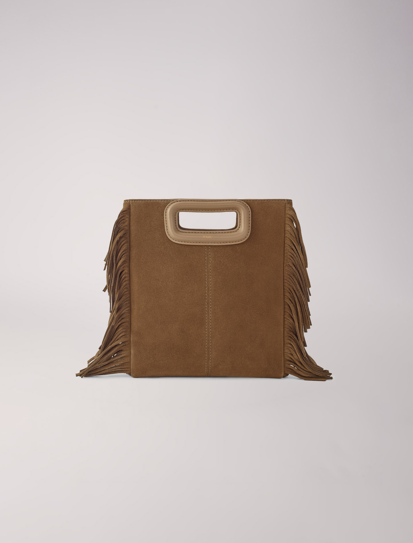 Woman's polyester Leather: Fringed M bag in suede for Spring/Summer, size Woman-All Bags-OS (ONE SIZE), in color Camel / Brown
