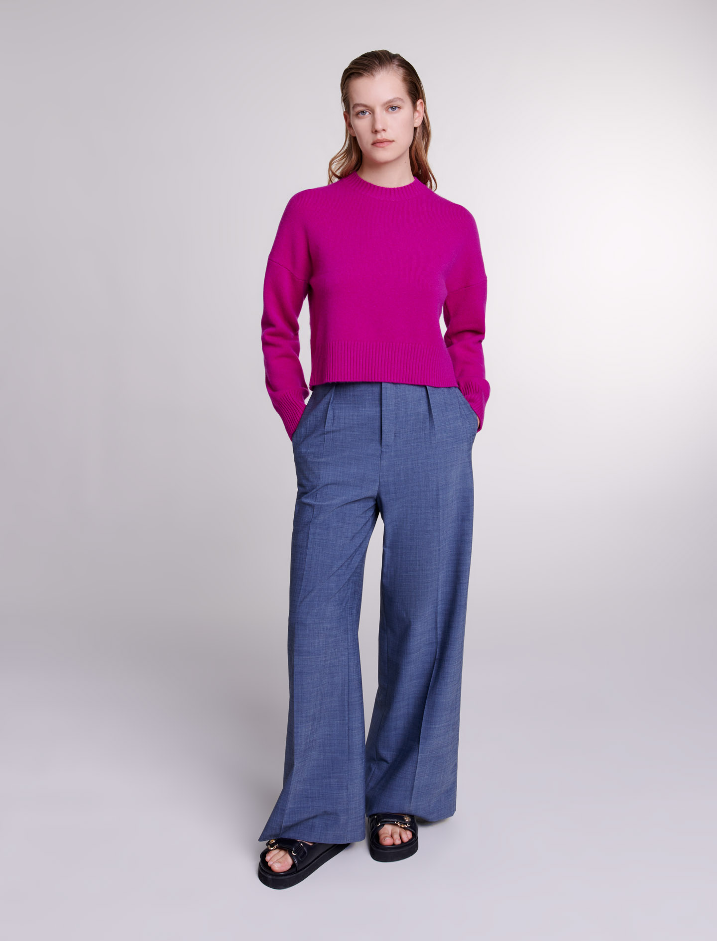 Maje Woman's cashmere, 224MEIGETY for Spring/Summer, in color Fuchsia pink /