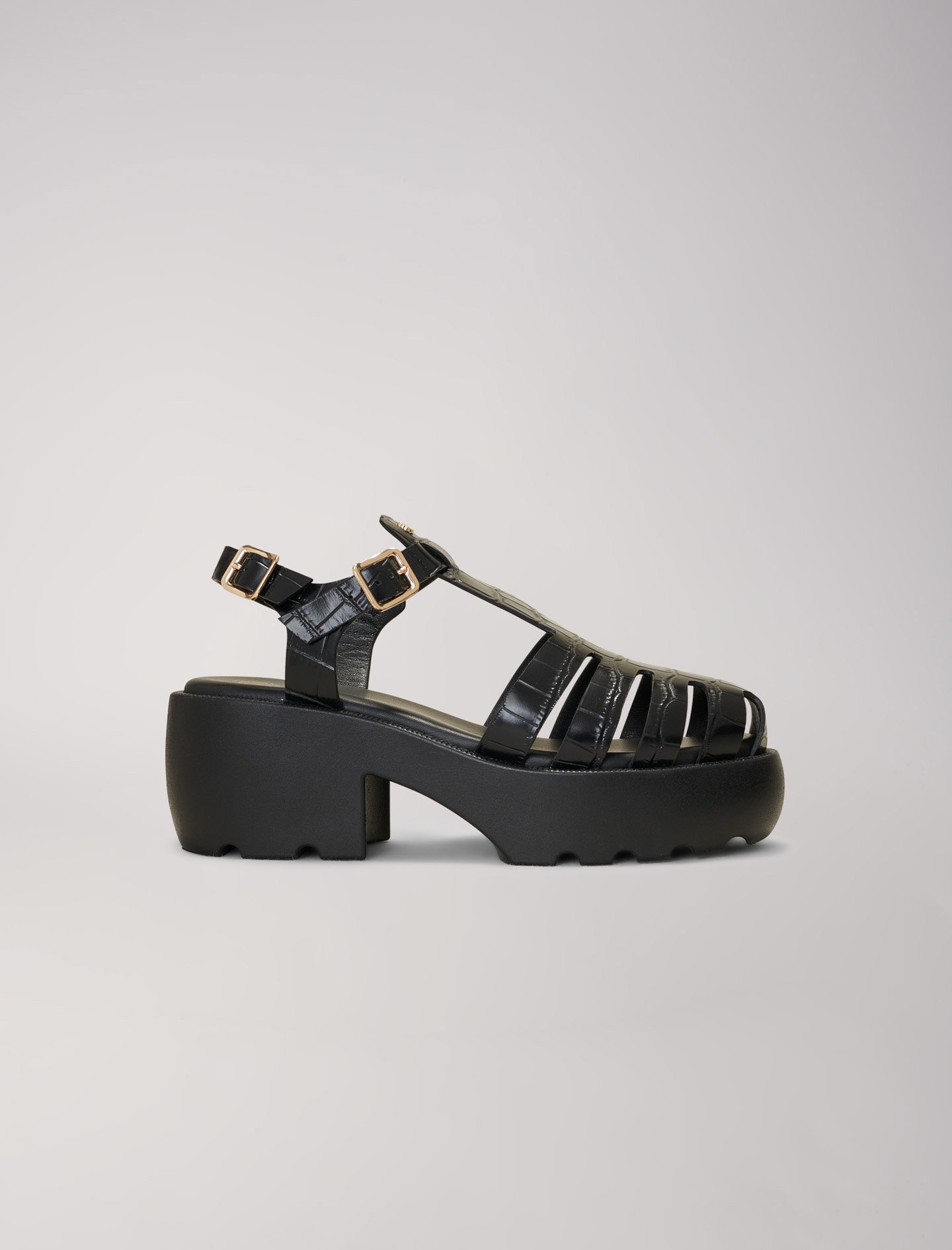 Woman's polyester, Leather sandals with tread for Spring/Summer, size Woman-Labor Day-US 10.5 / FR 41, in color Black / Black