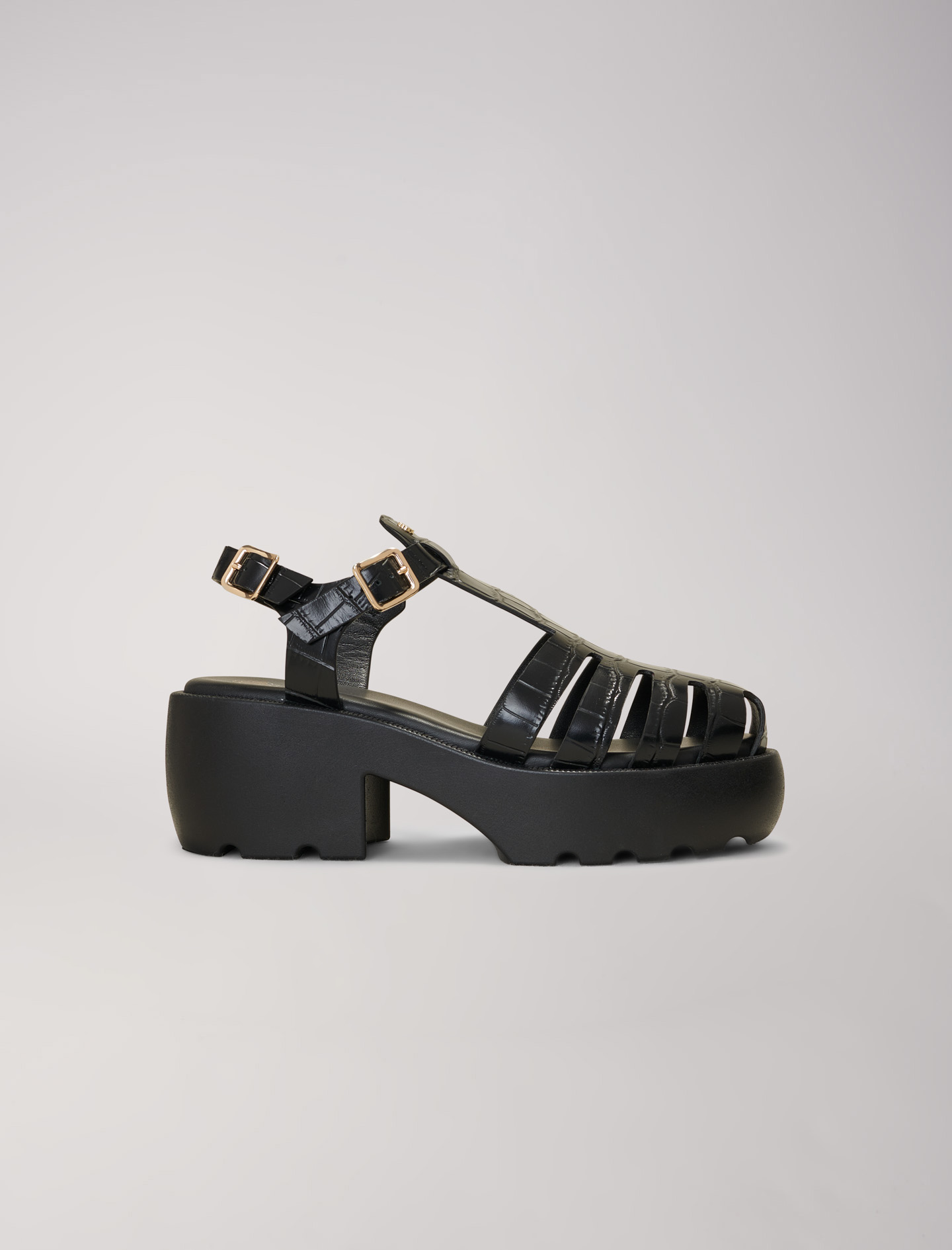 Maje Woman's polyester, Leather sandals with tread for Spring/Summer, in color Black / Black