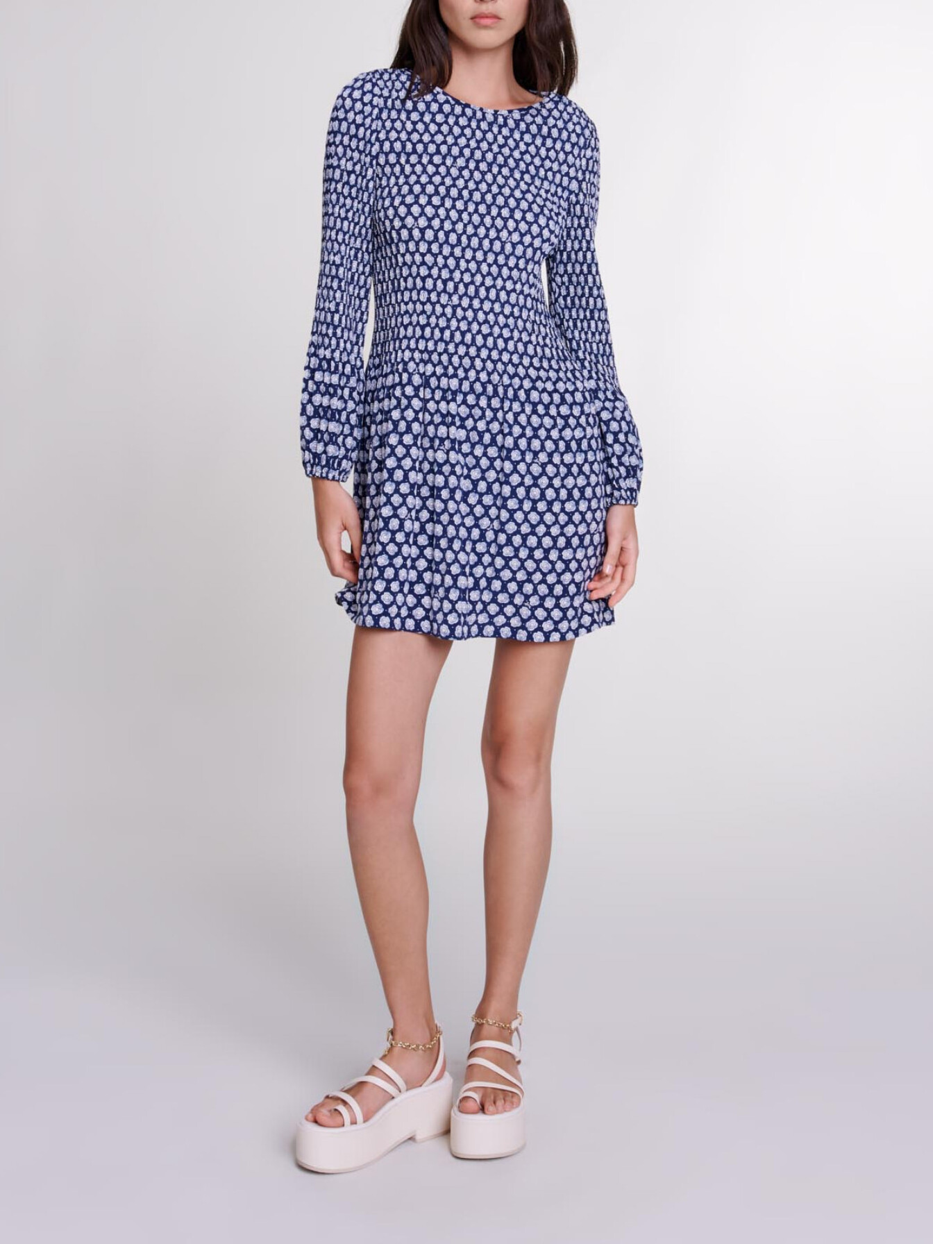 Maje Woman's polyester Short floral dress for Spring/Summer, in color Clover navy/ecru /