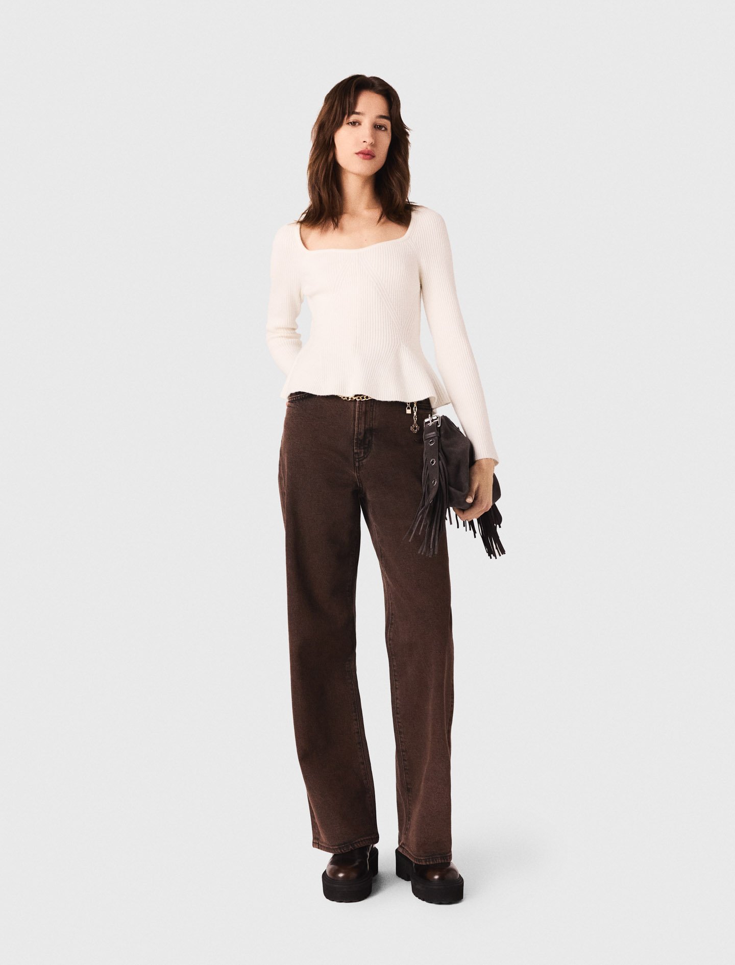 Maje Bootcut Jeans With Chain In White