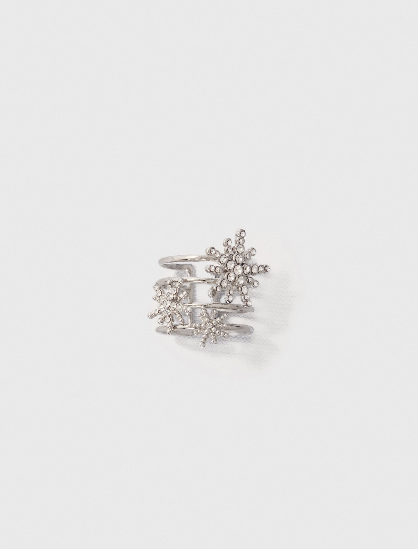 Woman's glass Rhinestone star ring for Spring/Summer, size Small, in color Silver / Grey