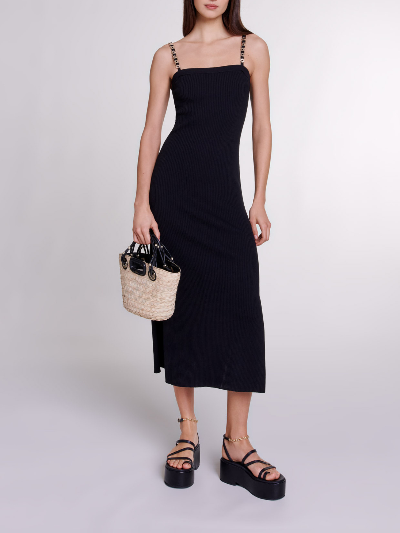 Maje Woman's viscose Knit maxi dress for Spring/Summer, in color Black / Black