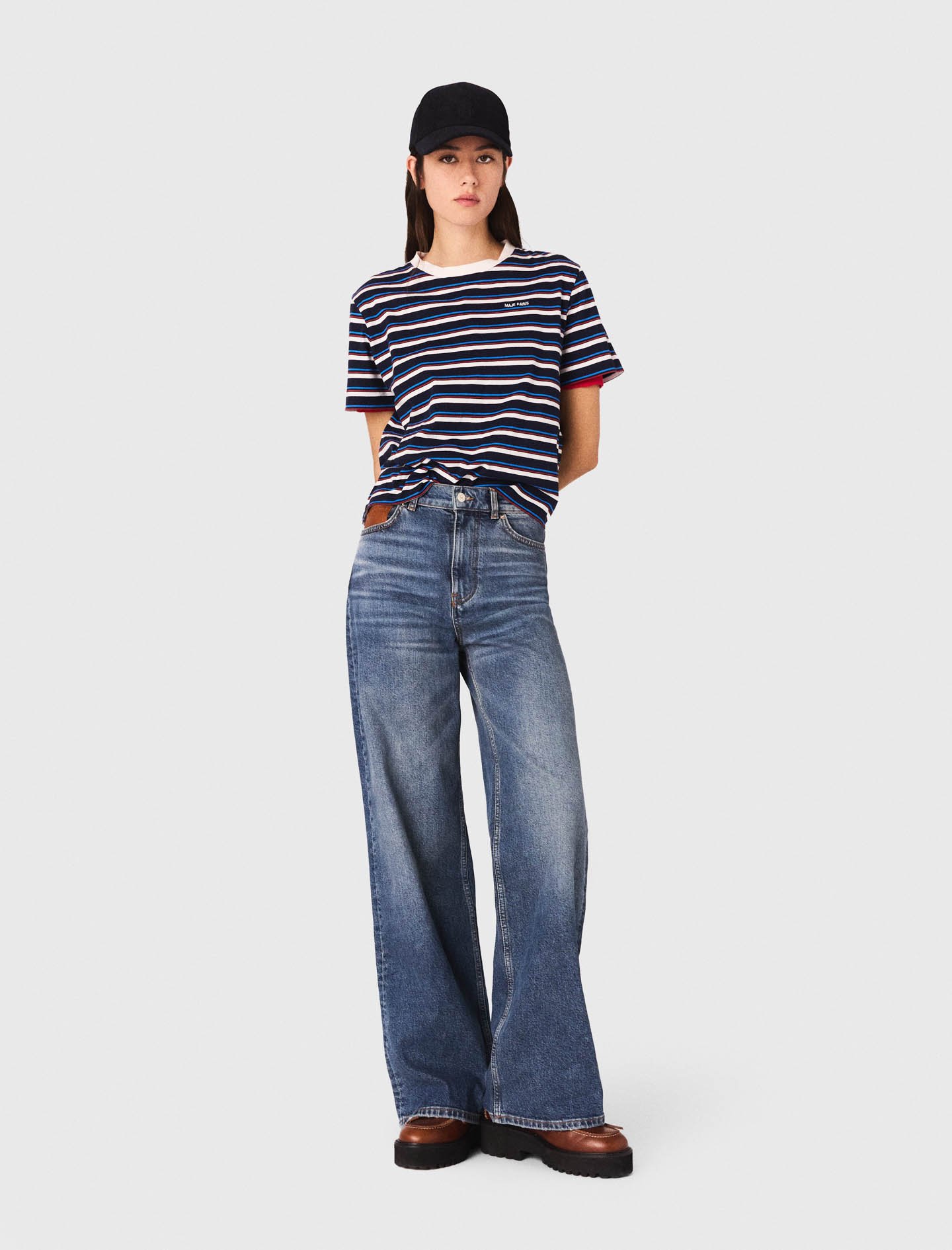 Woman's cotton Wide-leg jeans for Fall/Winter, size Extra Extra Large, in color Blue / Blue
