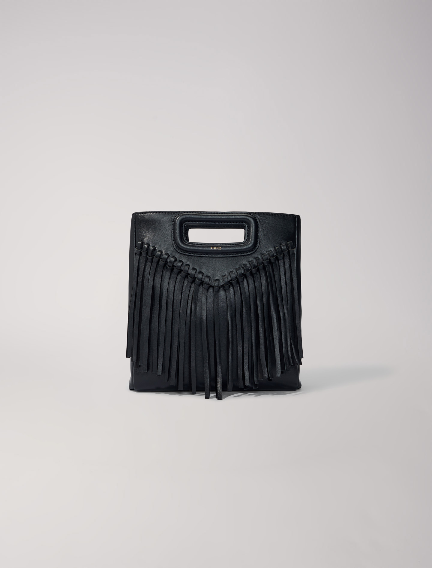 Woman's polyester Fringed leather M bag for Spring/Summer, size Woman-All Bags-OS (ONE SIZE), in color Black / Black