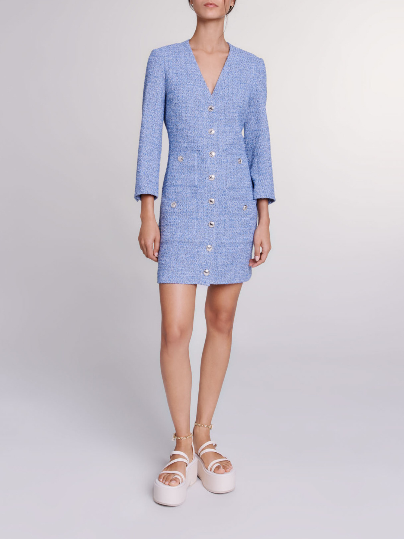 Maje Woman's cotton Short tweed dress for Spring/Summer, in color Blue / Blue