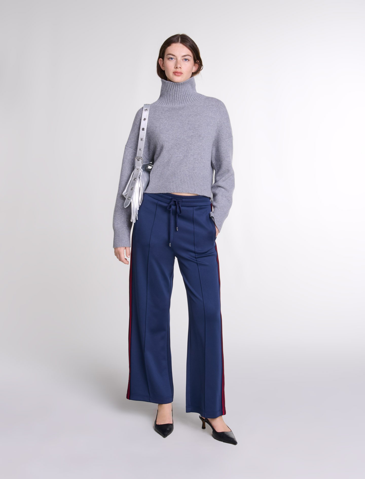 Woman's polyester, Striped trousers for Fall/Winter, size Woman-Pants & Jeans-US XL / FR 41, in color Navy / Blue