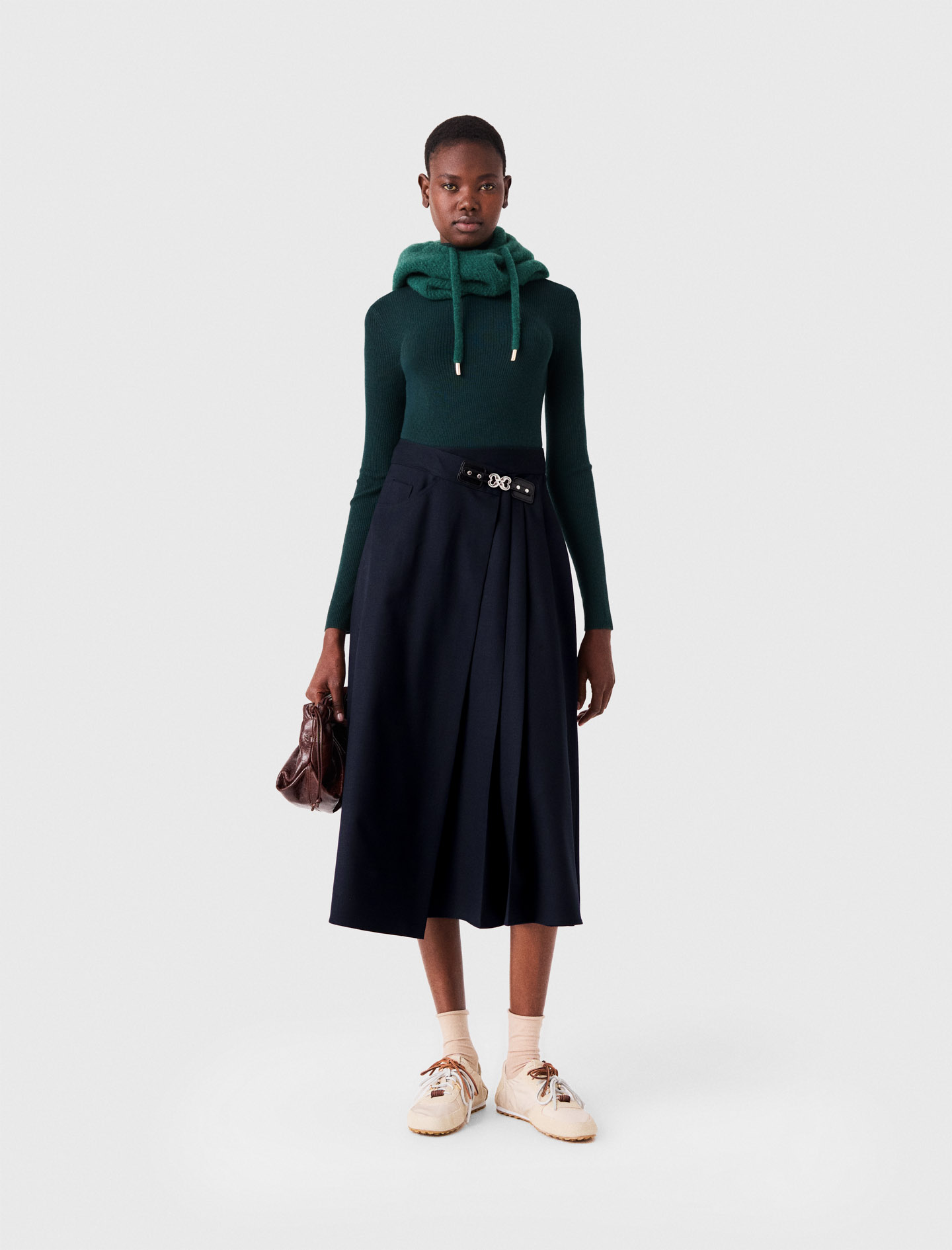 Long pleated skirt with buckle Blue For Women | Maje