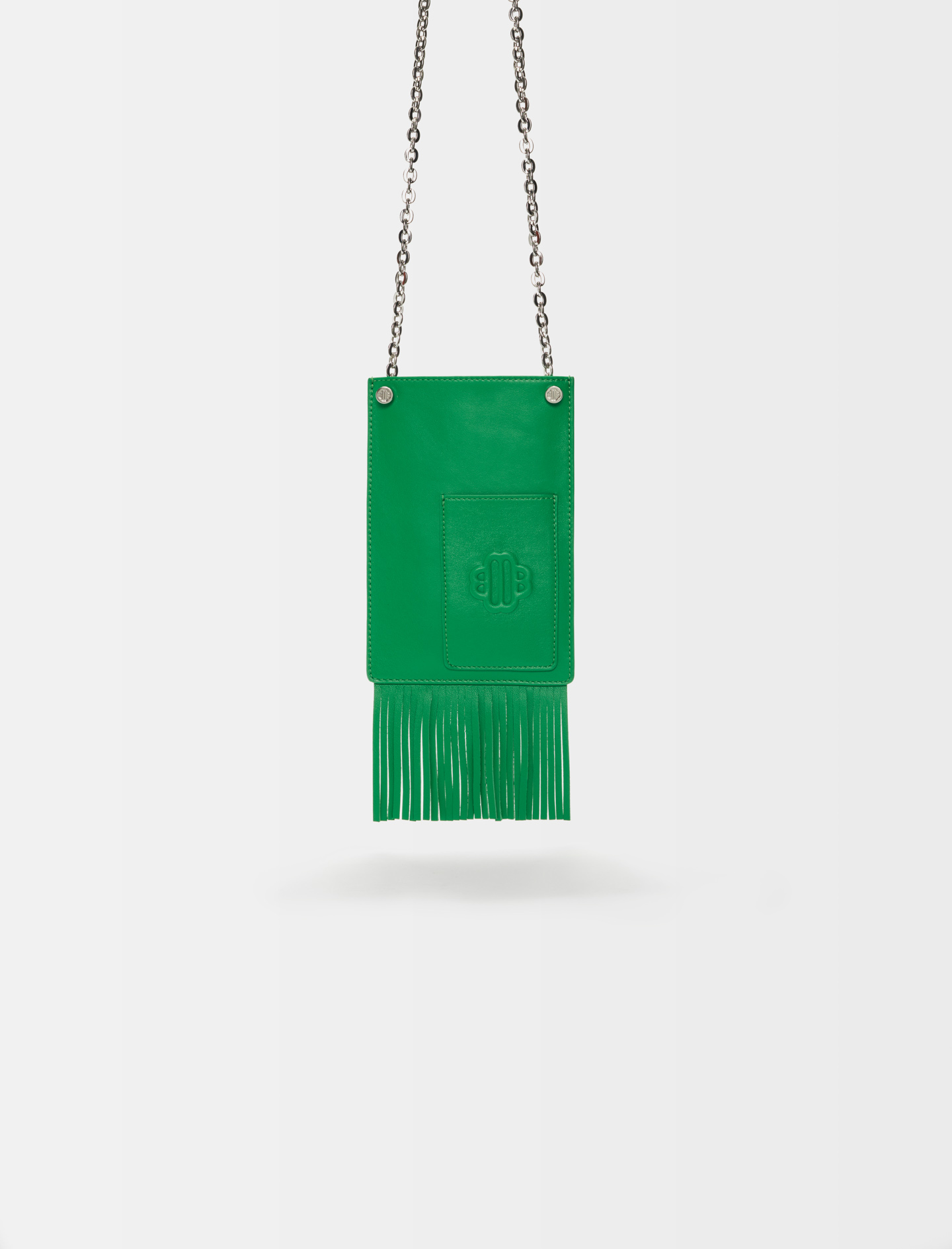Leather fringe phone bag Green For Women | Maje display picture 1
