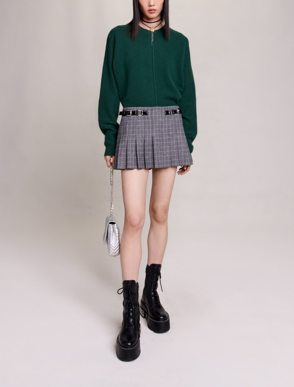 Maje Woman's polyester Short pleated skirt for Fall/Winter, in color Grey / Grey