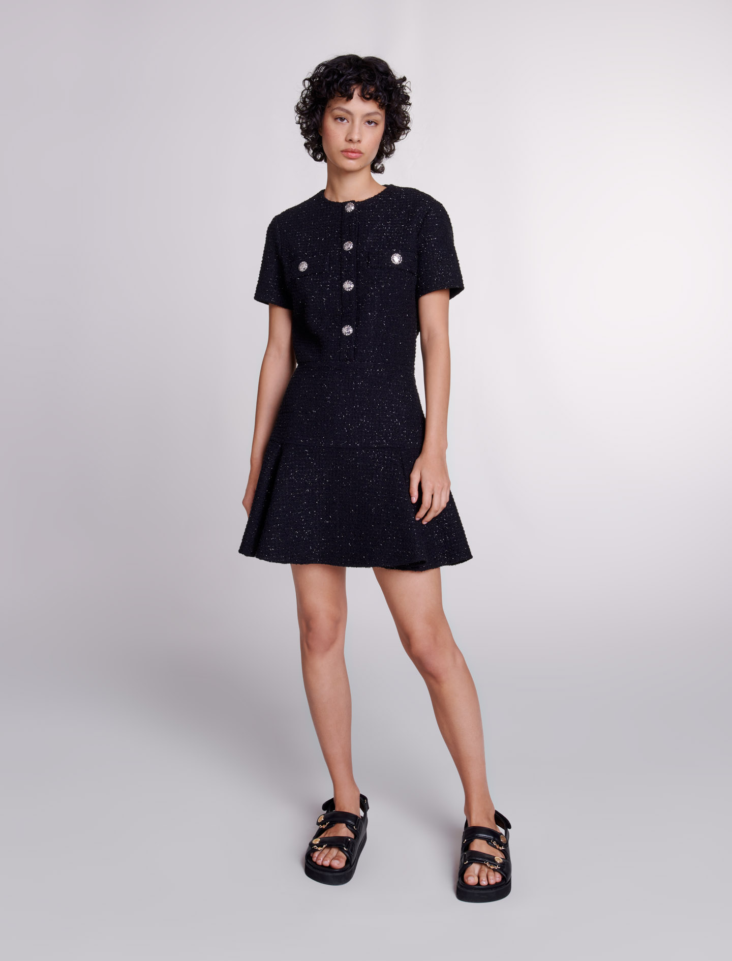 Maje Woman's cotton, Short tweed dress for Spring/Summer, in color Black / Black