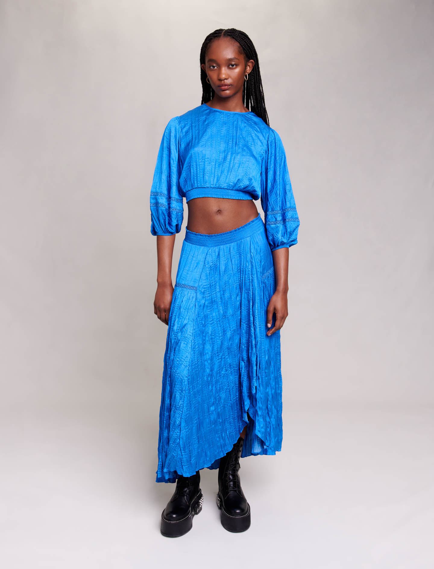 Maje Woman's polyester Lace: Long skirt for Fall/Winter, in color Blue / Blue