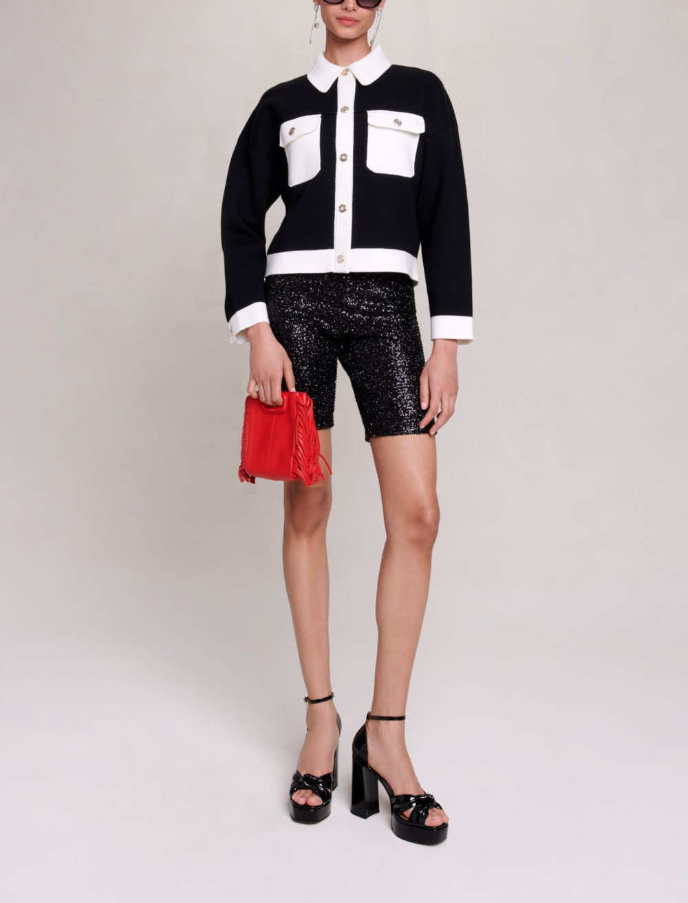 Maje Woman's polyester Glittery cycling shorts for Fall/Winter, in color Black / Black