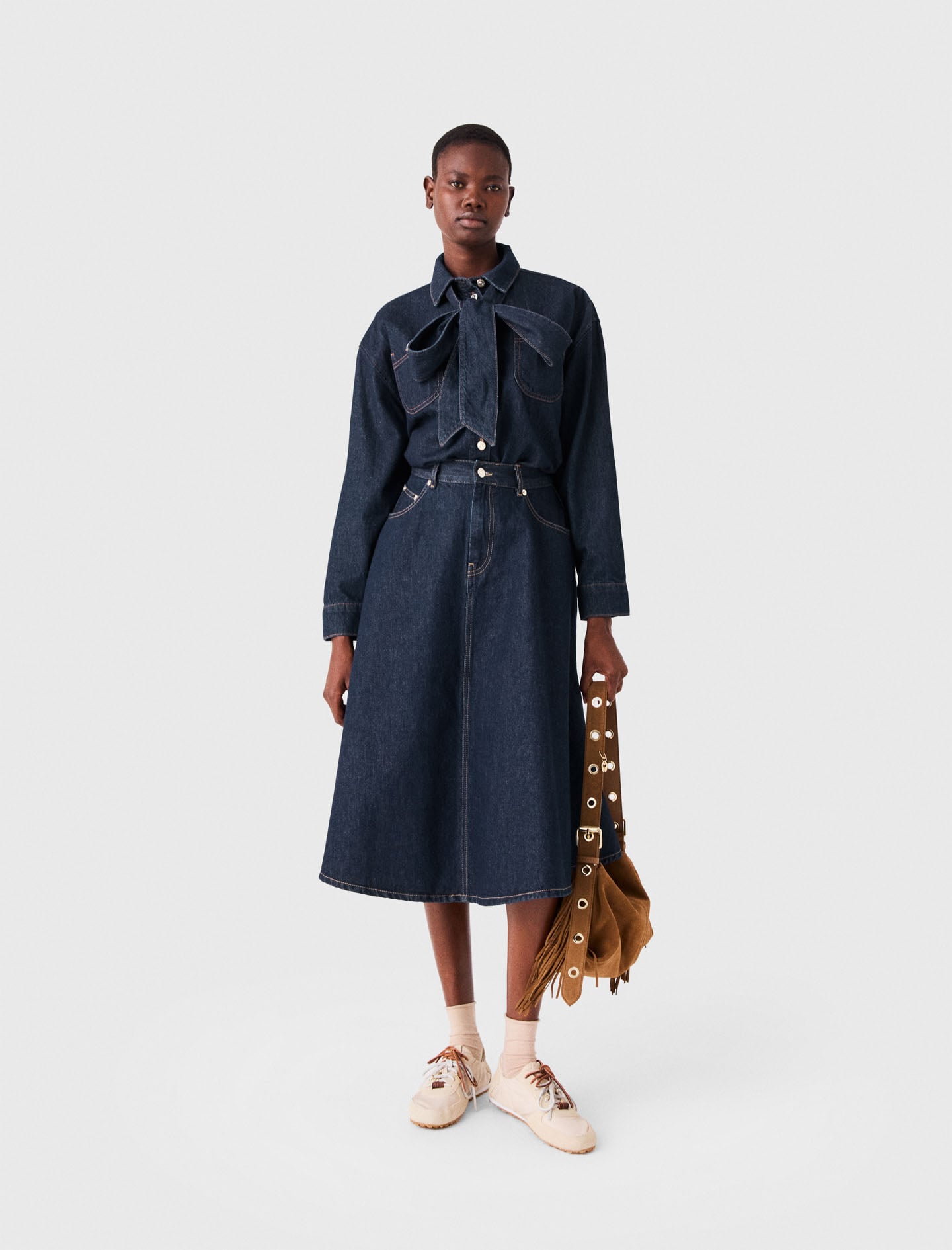 Denim jacket with bow Blue For Women | Maje