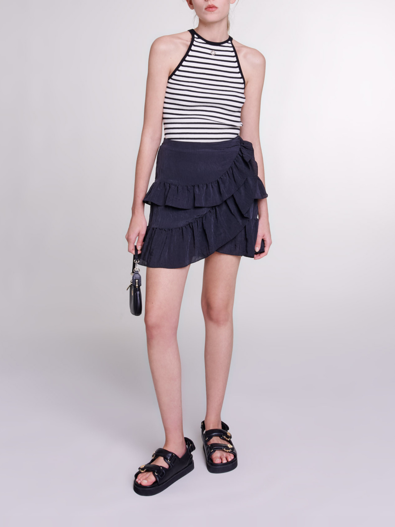 Maje Woman's polyester Short ruffled skirt for Spring/Summer, in color Black / Black