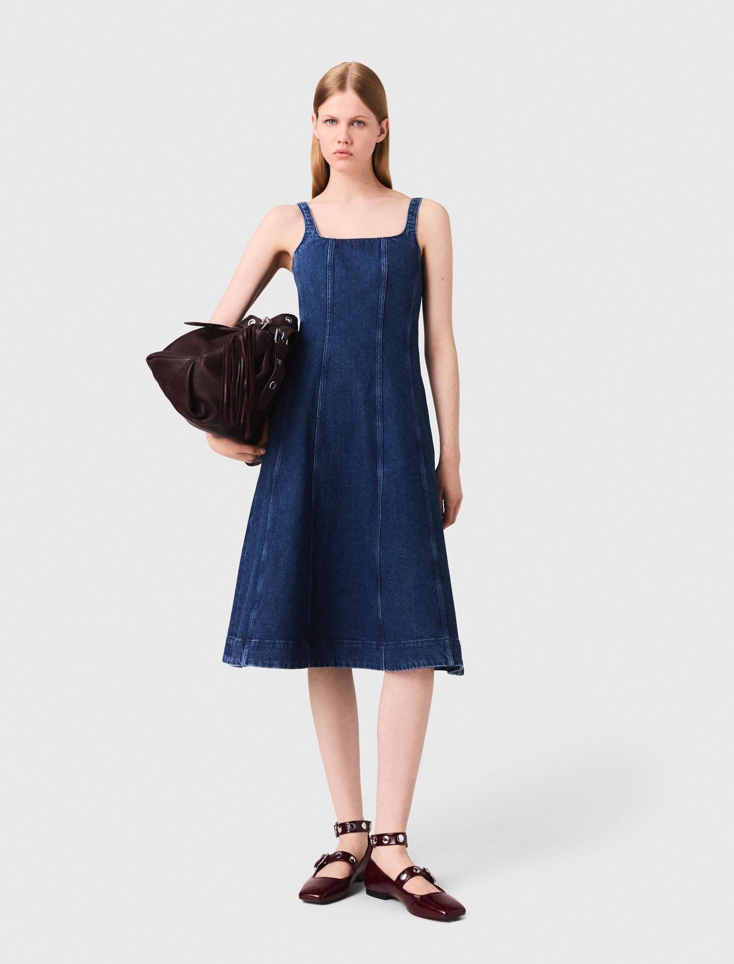 Maje Woman's cotton Midi denim dress for Fall/Winter, in color DENIM BLUE /